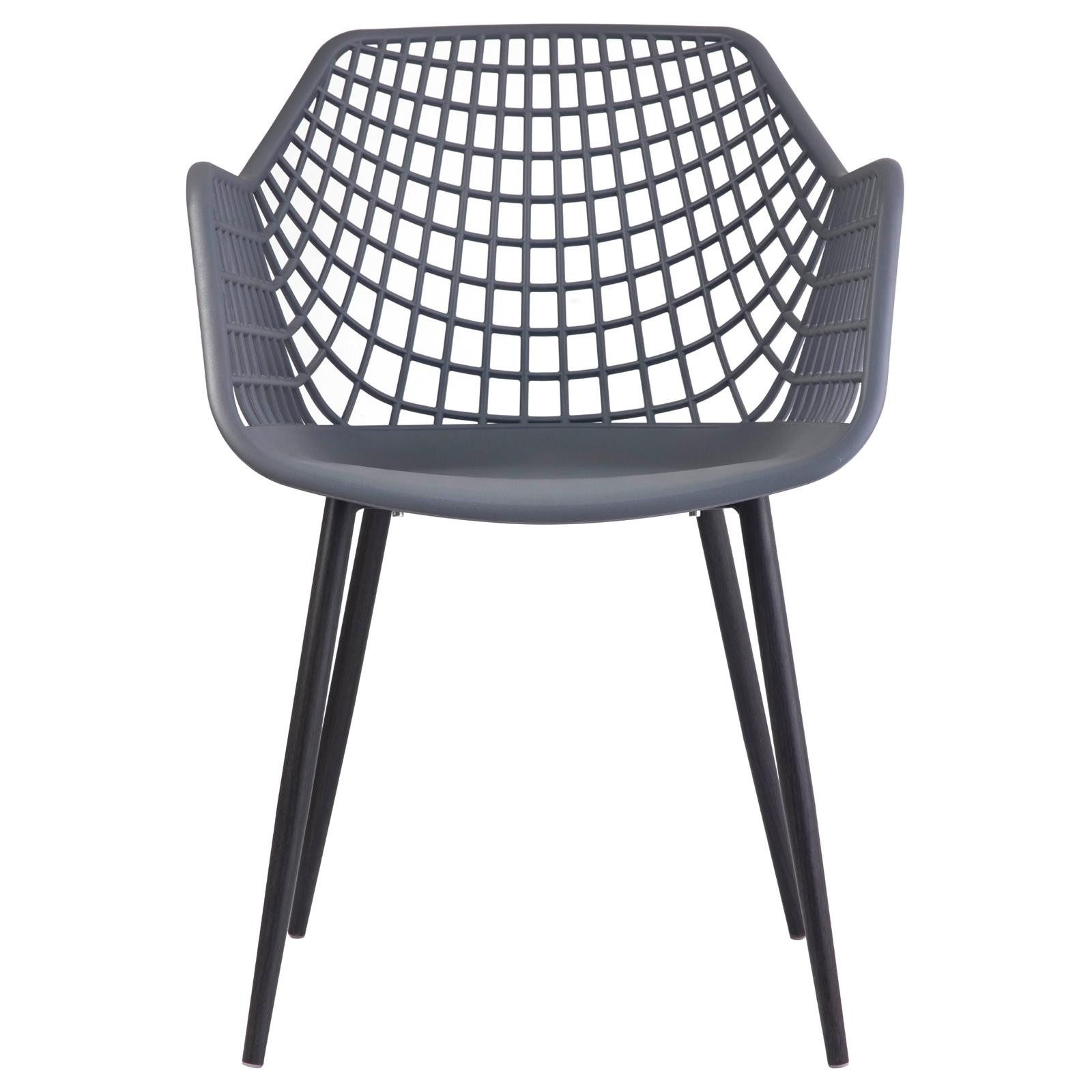 IDIMEX Gartenstuhl LUCIA (4 St), Schalenstuhl aus Kunststoff mit Armlehne, Metallbeine, Dunkelgrau