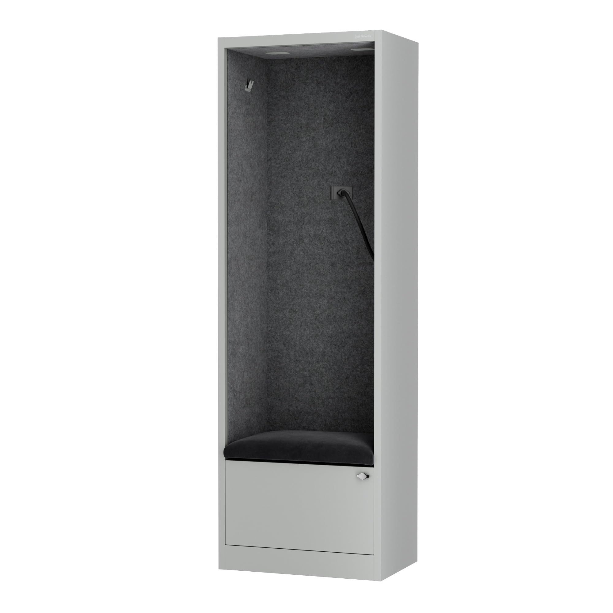 Jan Nowak Raumteiler Akustikkabine Telefonkabine SALLY 60 cm NRC 0,8 Sitzplatz USB-C, Stahl pulverbeschichtet recycelte PET-Paneele B1 185 x 60 x 40 cm, Bürokabine schallabsorbierend PET offen 4 Rahmen 4 Polsterfarben