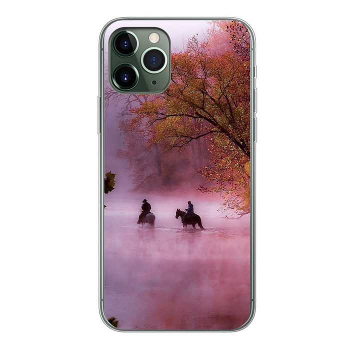 MuchoWow Handyhülle Pferde - Nebel - Wald Handyhülle Apple iPhone 11 Pro Smartphone-Bumper Print Handy