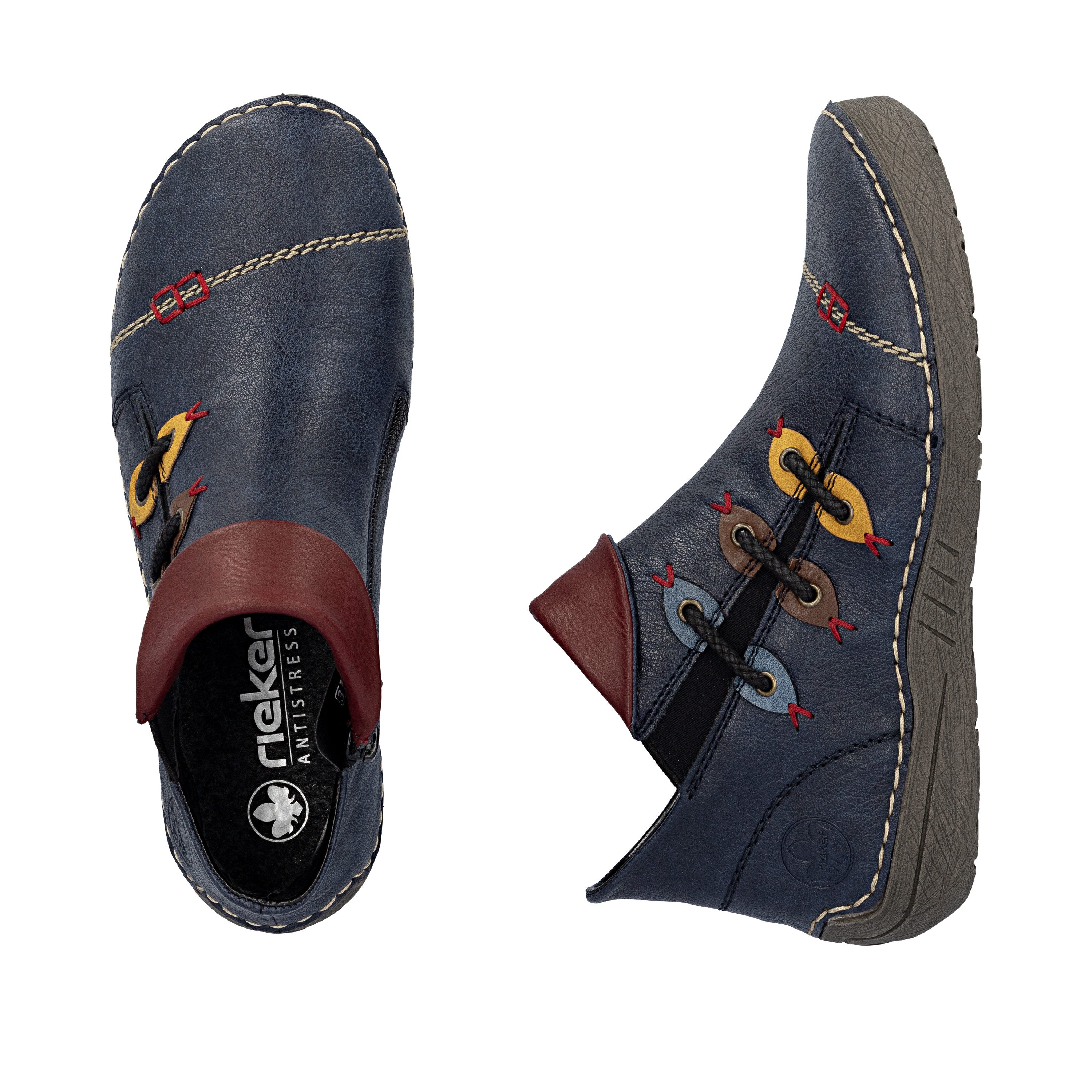 Rieker Stiefelette Schlupfboots, Slipper mit bunten Applikationen seitlich