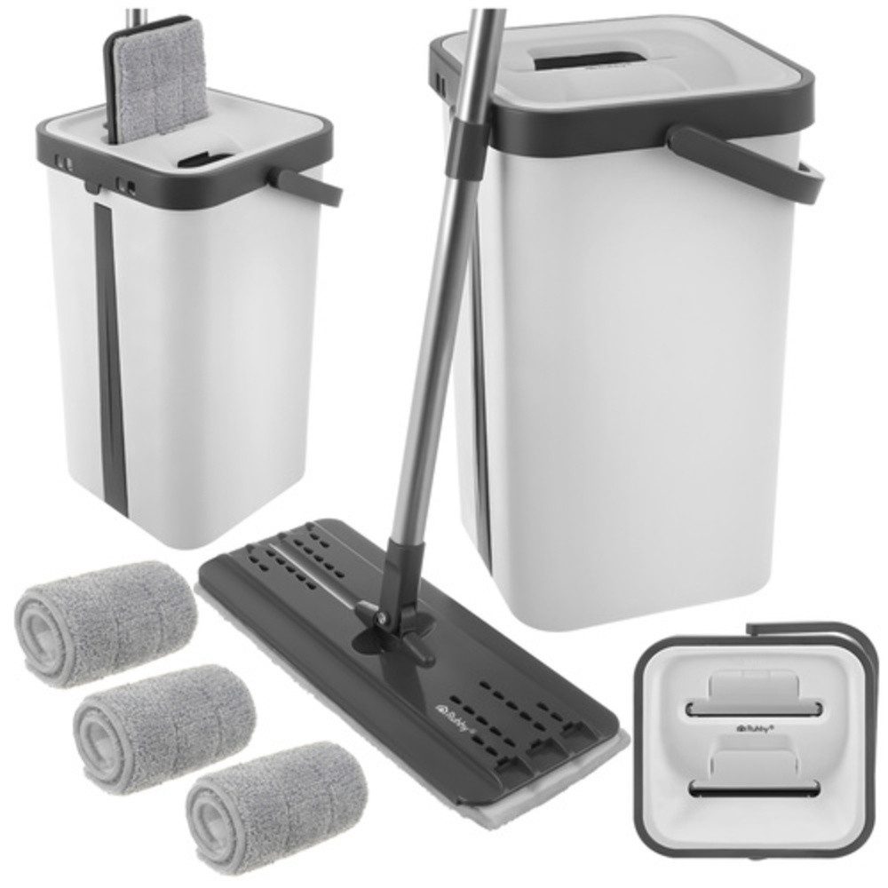 Ruhhy Wischmopp-Set Doppelkammer-Wischmopp 11L, (Spar-Set, berührungsloses Auswringsystem), 360° erreicht problemlos Ecken sowie schwer zugängliche Stellen