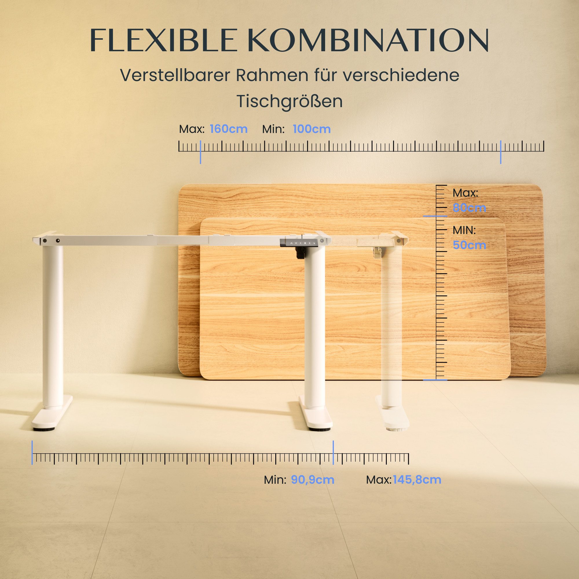 FLEXISPOT Schreibtisch Elektrisch höhenverstellbares Tischgestell, Schwarz/Weiß/Grau/Mousse (1-St., mit elegant abgerundeten Tischbeinen (runde Form), harmonisc – Bild 5 von 5