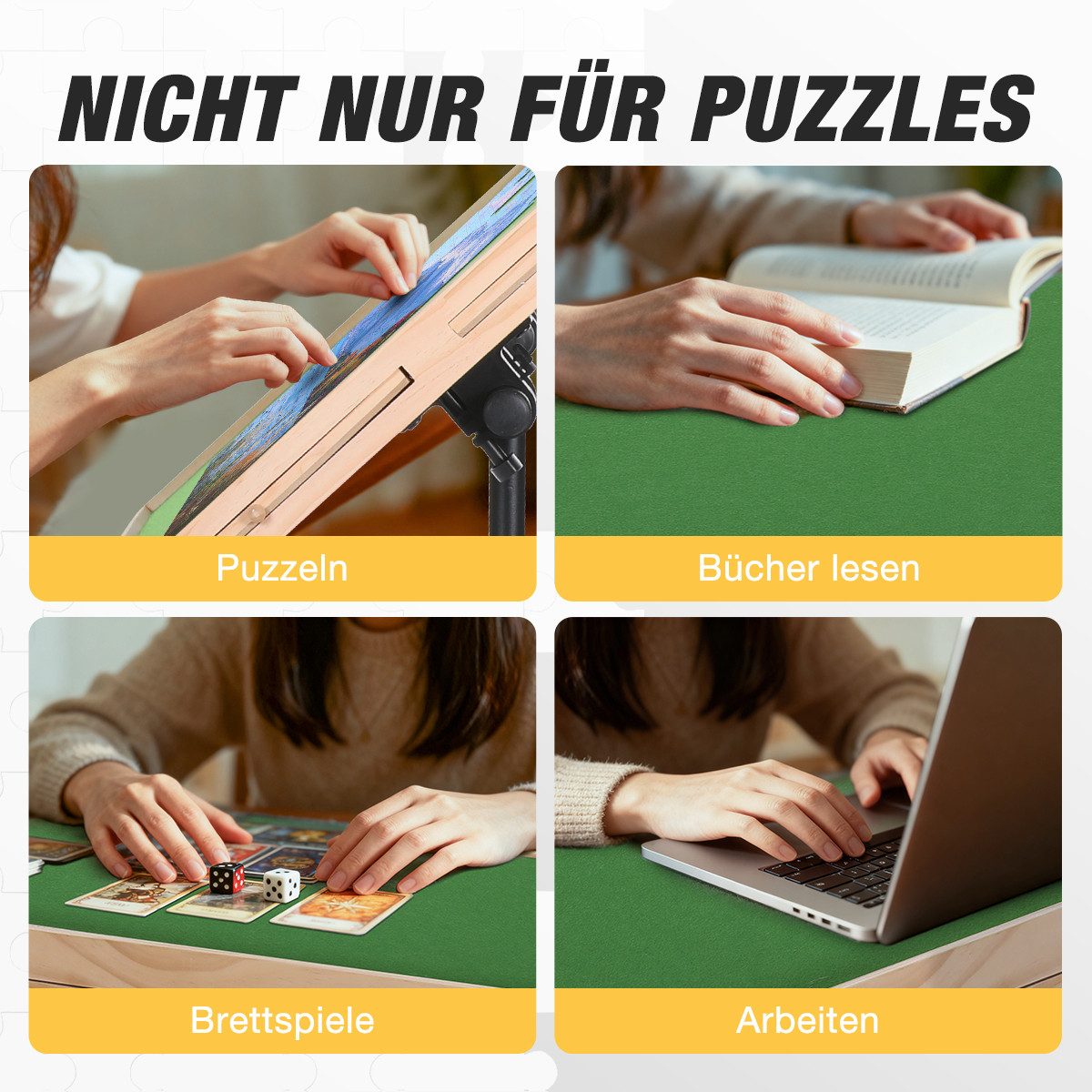 Insma Puzzleunterlage Puzzletisch Puzzlebrett für 1500-Teile Puzzle, (Puzzleboard mit 6 Schubladen und Abdeckung), höhen- & winkelverstellbar, klappbar 85 × 62 × 88,1 cm
