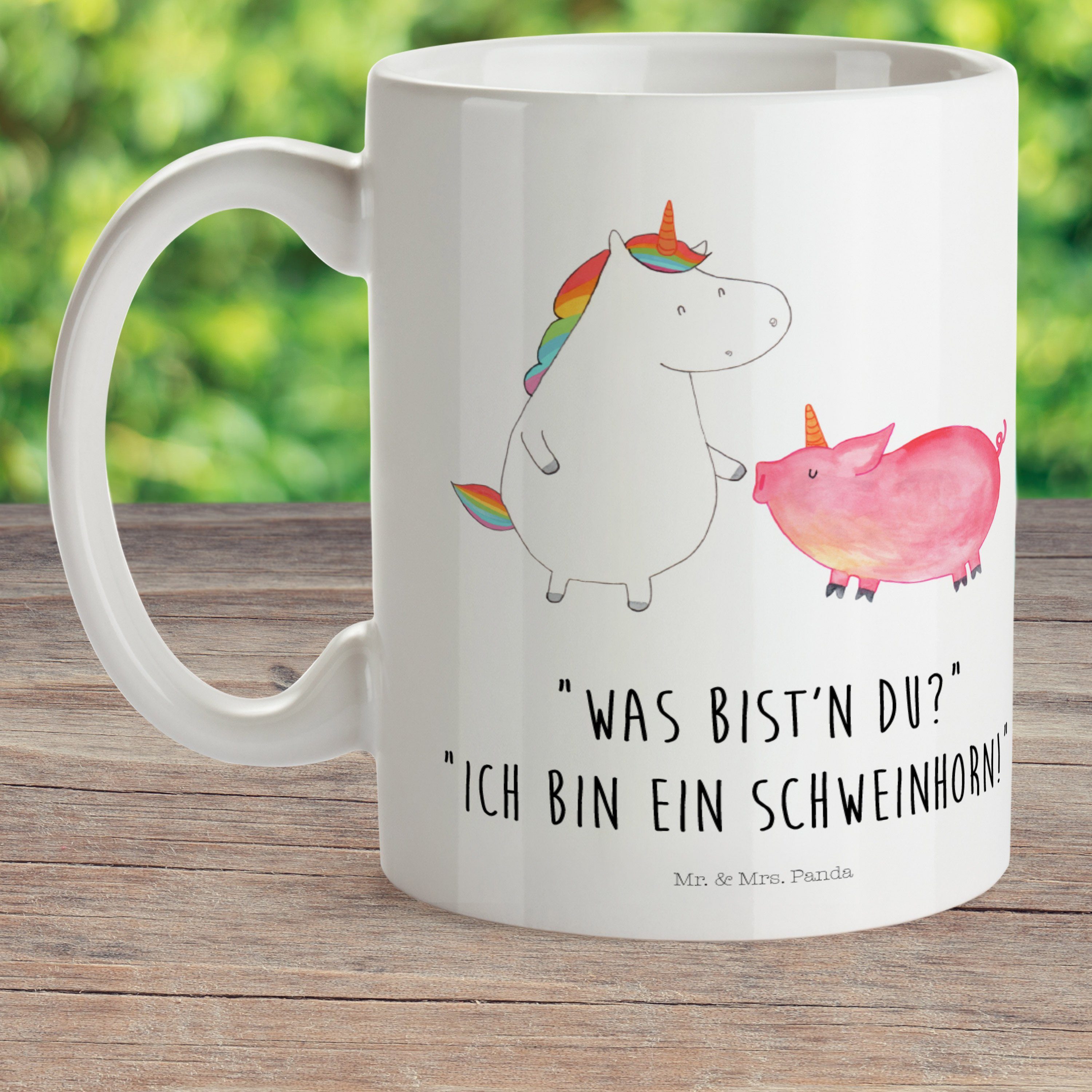 Mr. & Tasse, Schweinhorn + Kinderbecher - Kindergarten, Mrs. Kunststoff Weiß Panda Unicorn, Geschenk, - Einhorn