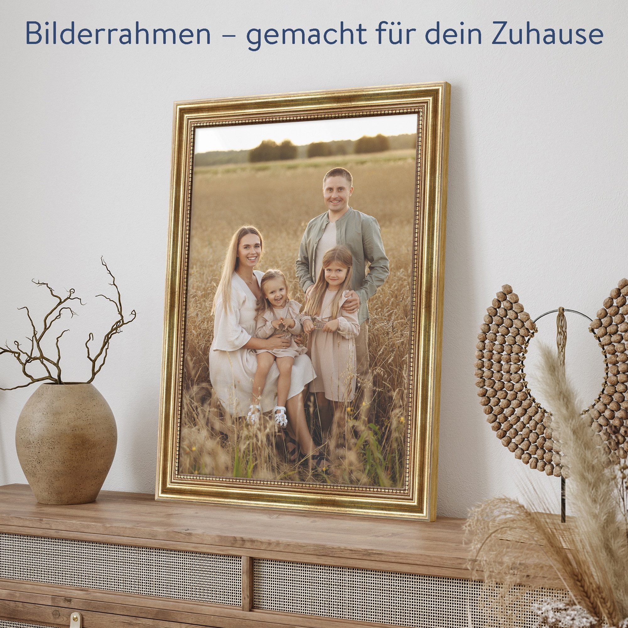 WANDStyle Einzelrahmen H450, DIN A3 Bilderrahmen 30x42 Holz, Vintage Bilderrahmen A3 Gold 29,7x42