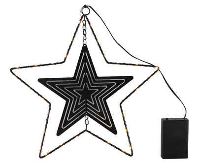 Spetebo LED Fensterbild LED Deko Metallstern schwarz mit Timer - 30 cm, An / Aus / Timer, LED, warmweiß, Timer