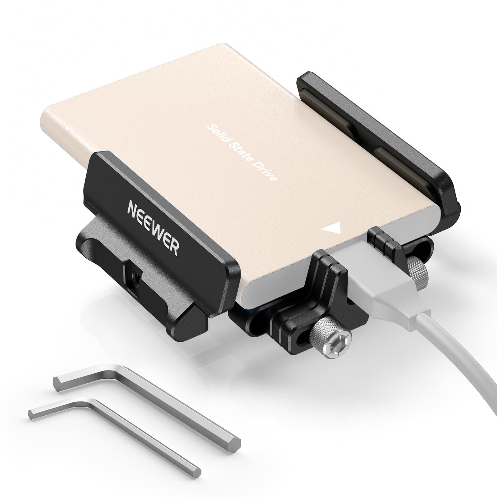 Neewer Halterung UA035 SSD-Halterung aus Alu mit Kaltschuh & Kabelklemme, 40-65mm, (bis 2,6 Zoll, Packung, LochmaB Befestigung:1/4)
