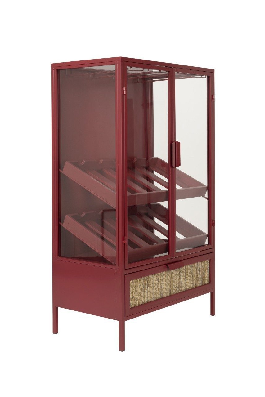 Dutchbone Barschrank Retro Weinregal Vitrine Mori Rot Rattangeflecht