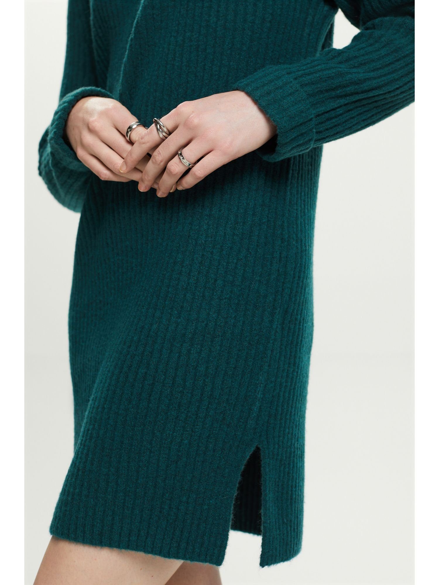 Esprit Strickkleid Minikleid aus GREEN Rippstrick EMERALD