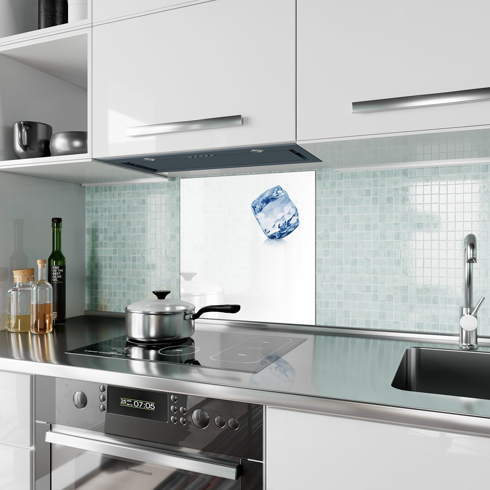 Motiv Glas Primedeco Nahem Küchenrückwand mit Spritzschutz Küchenrückwand von Eiswürfel Ein