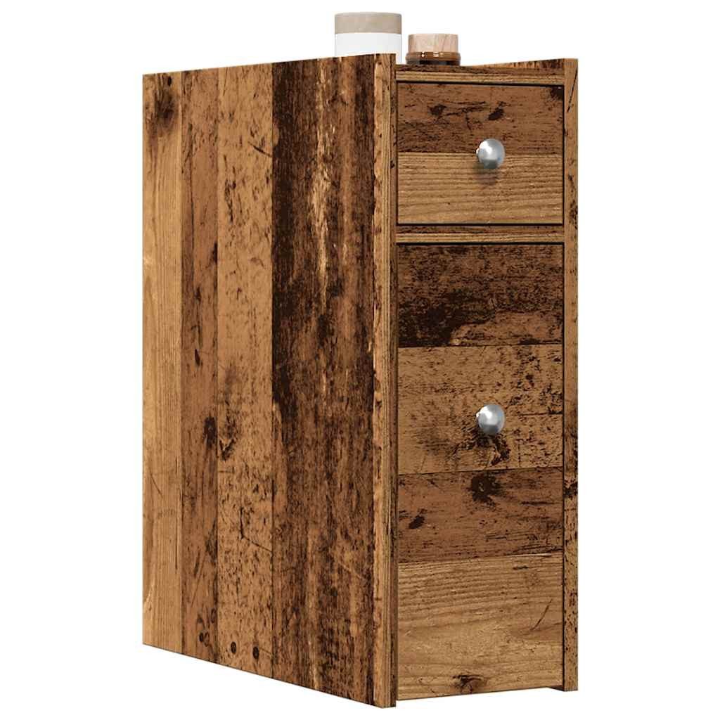 vidaXL Midischrank Badschrank Schmal mit Rollen Altholz-Optik Holzwerkstoff (1-St)
