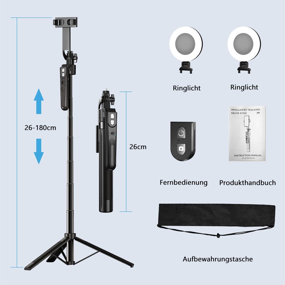 TUWENA Handy-Halterung 360° Drehung Auto Face Tracking Stativ,180cm Ausziehbarer Stativ Handy