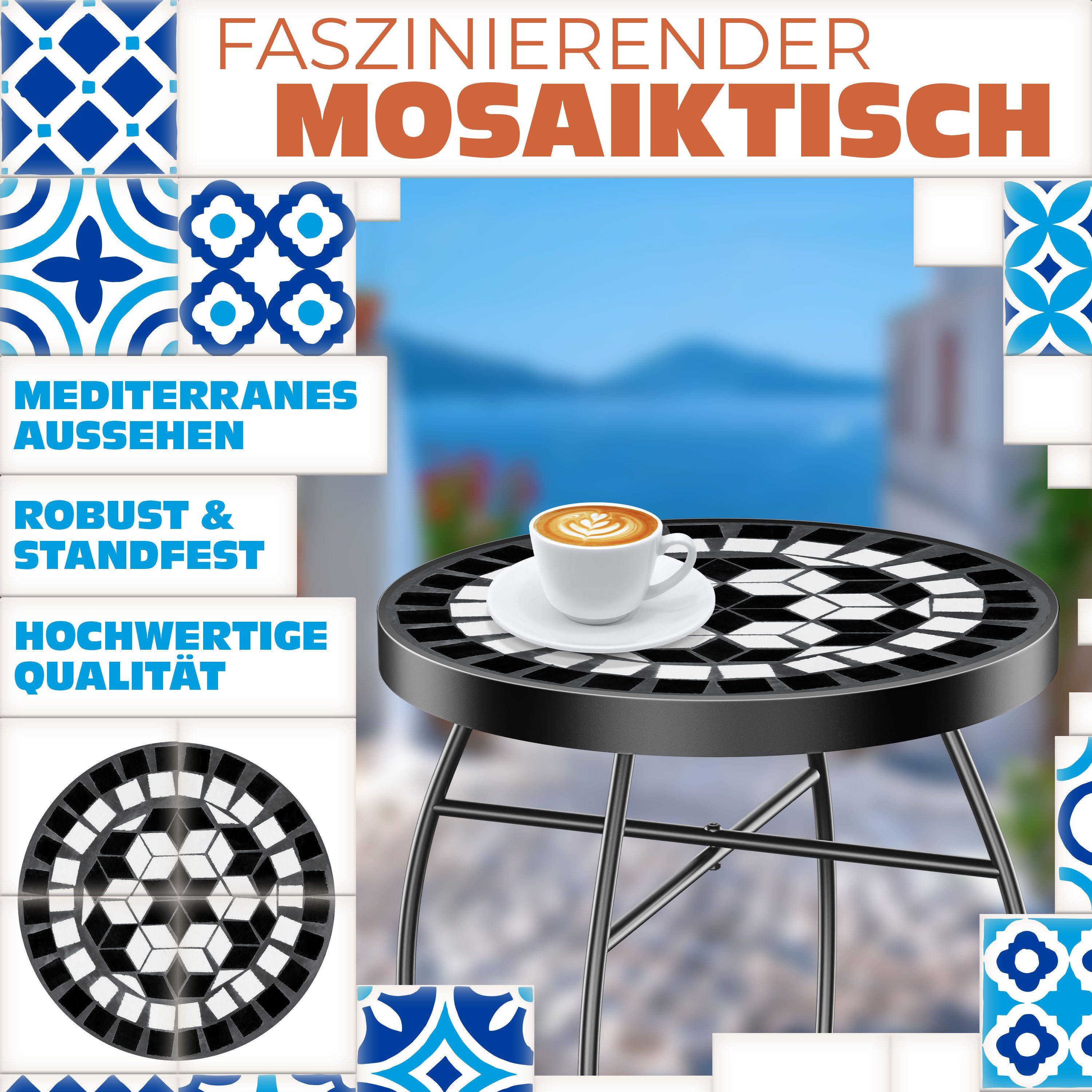 KESSER Beistelltisch, Mosaik-Platte & Metall-Gestell Bistrotisch Gartentisch Blumenhocker