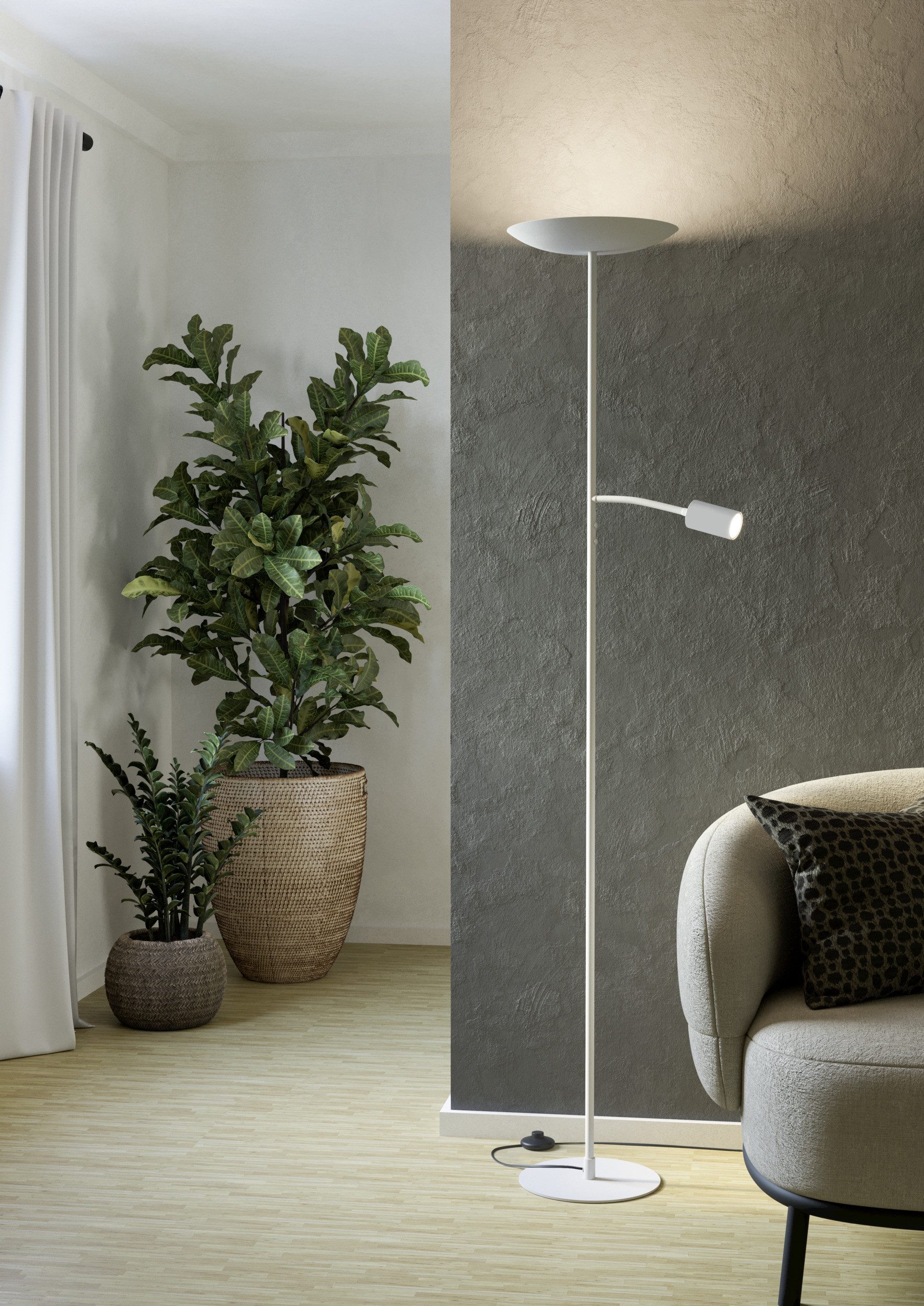 EGLO Stehlampe CONIVARINO Stehlampe - Stahl - LED;LED - 26,5W;1X4W - IP20, Dimmfunktion, mehrere Helligkeitsstufen, LED fest integriert, Warmweiß, Standleuchte, Leselampe, Wohzimmer, Schlafzimmer, H170 x Ø32 cm