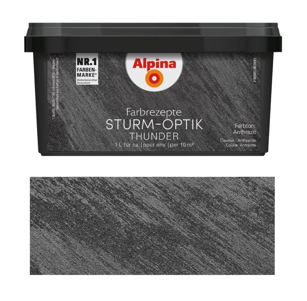 Alpina Wandfarbe 1 Liter Quarzsand Sturm-Optik Thunder Anthrazit. € 39,90, (€ 39,90 pro 1 l).