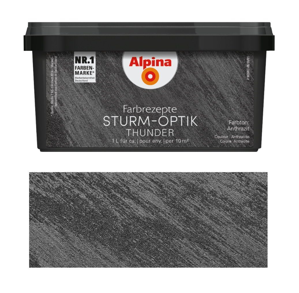 Alpina Wandfarbe 1 Liter Quarzsand Sturm-Optik Thunder Anthrazit