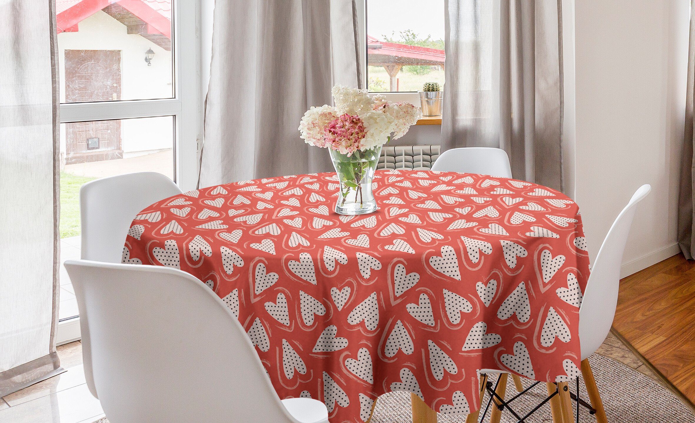 Tischdecke Herz-Tupfen für Abdeckung Vintage Kreis Küche Dekoration, Abakuhaus Esszimmer Tischdecke Valentine