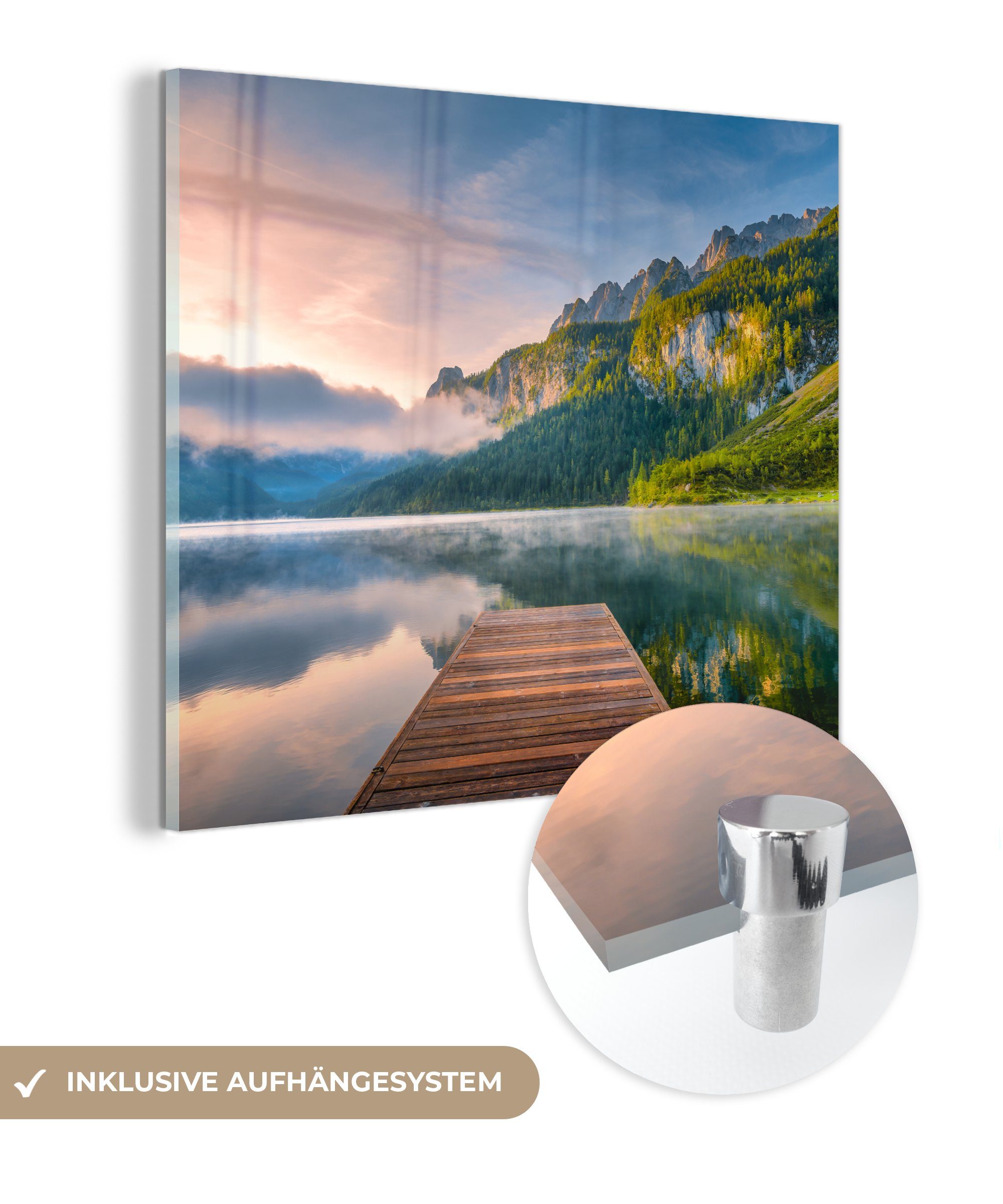 von Glas auf in Österreich, St), Foto Bergen Eindrucksvoller Glasbilder - Glas Wanddekoration Sonnenaufgang (1 Acrylglasbild auf Bilder - den - MuchoWow Wandbild