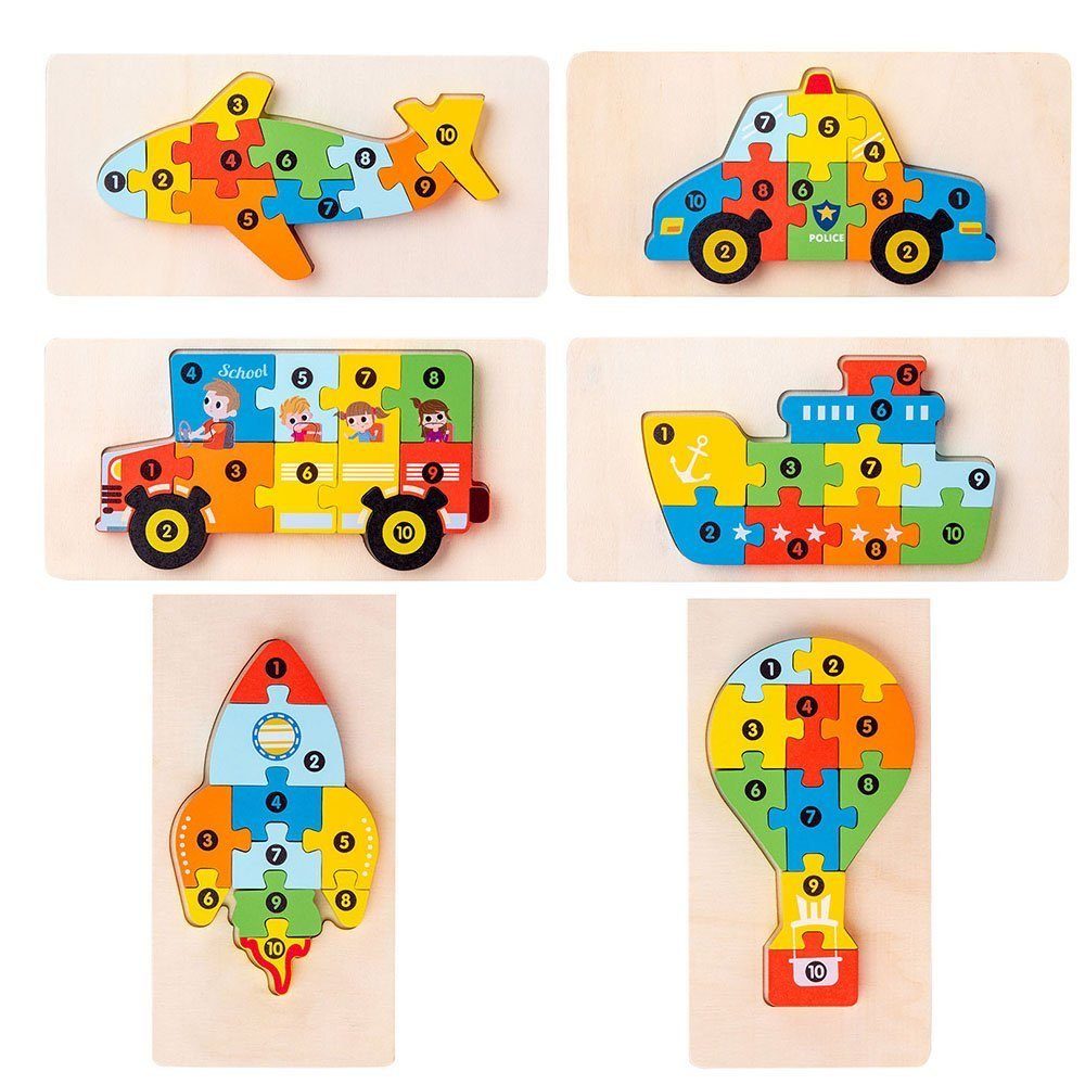 SOTOR Lernspielzeug Hölzernes frühes Lernen Kognitive Kinder Puzzle Block  Spielzeug (Geeignet für Kinder von 2-5 Jahren 6er-Pack)