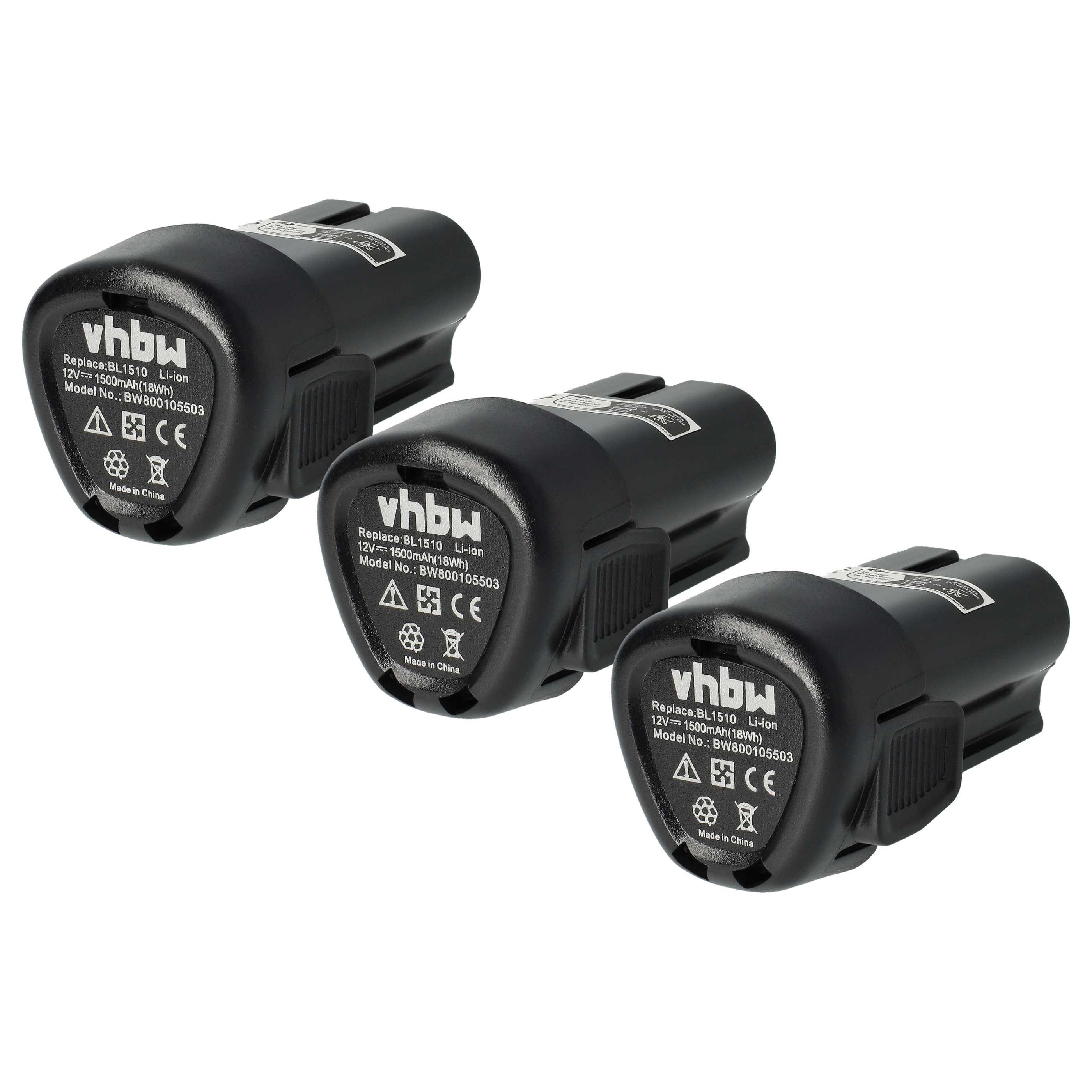 vhbw Akku passend für Black & Decker PSL12, LDX112C Elektrowerkzeug (1,5 Akku Akku Li-Ion 1500 mAh (12 V, 3 St), Leistungsfähige Austausch-Akkus für Werkzeug Powertools wie