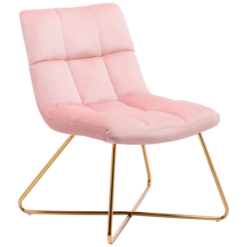2er Set Esszimmerstuhl Stoff Samt Rosa Pink Polsterstuhl Sessel Metallgestell 
