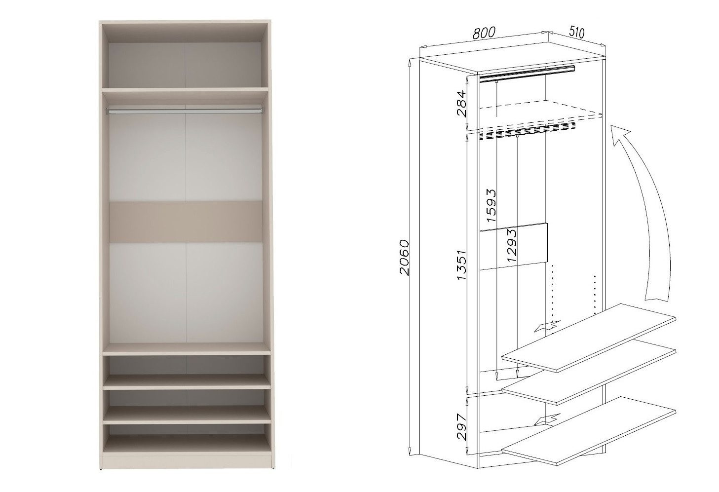 Marmex Möbel Schranksystem TRES SET R großer offener Garderobenschrank begehbarer Kleiderschrank (6-St) 380 x 206 x 51, fünf Kleiderstangen, 6 Schubladen, Schra – Bild 4 von 5