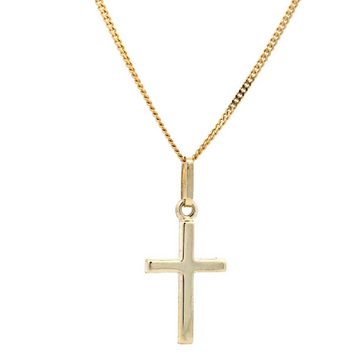 HOPLO Kreuzanhänger Anhänger Kreuz 585 Gold mit massiver Goldkette 1,1 mm, Made in Germany