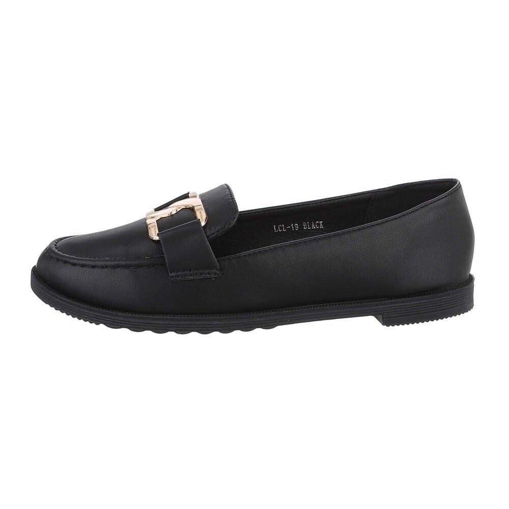 Ital-Design Damen Mokassins Freizeit Slipper (85697976) Blockabsatz Mokassins in Schwarz