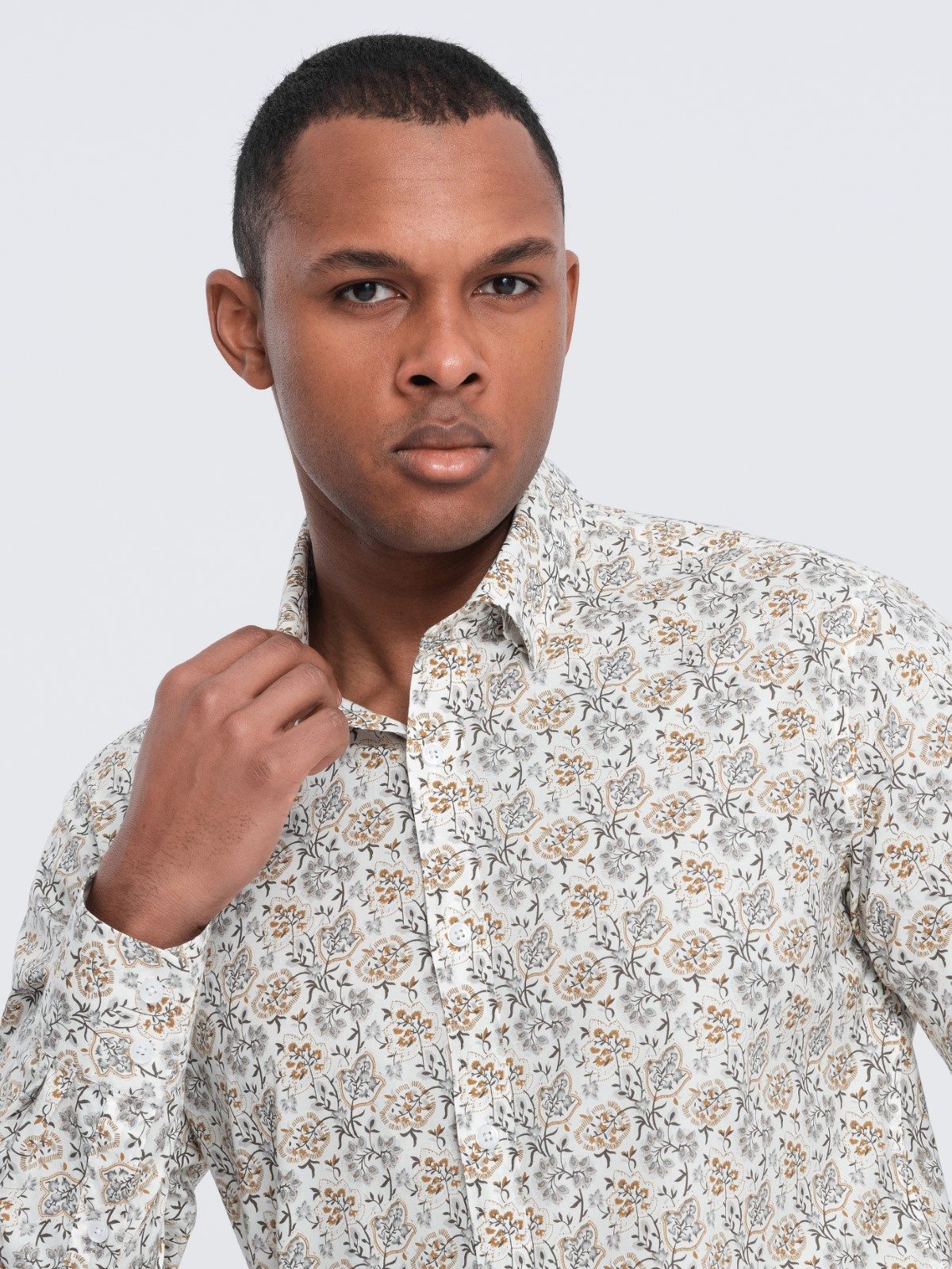 OMBRE Langarmhemd Herrenhemd SLIM FIT mit floralem Muster