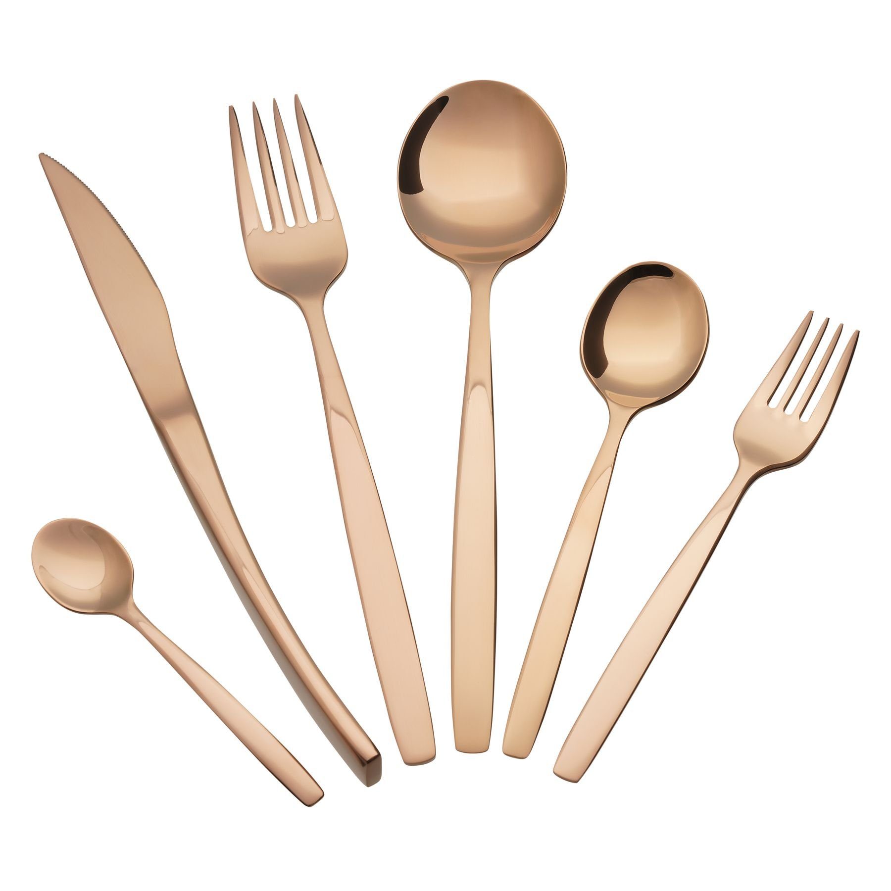 Asphald Besteck-Set Nepal Premium shiny Kupfer Besteck Set 6 Personen (36-tlg), 6 Personen, Edelstahl 18/10, Ausgewogenes Gewicht - liegt perfekt in der Hand