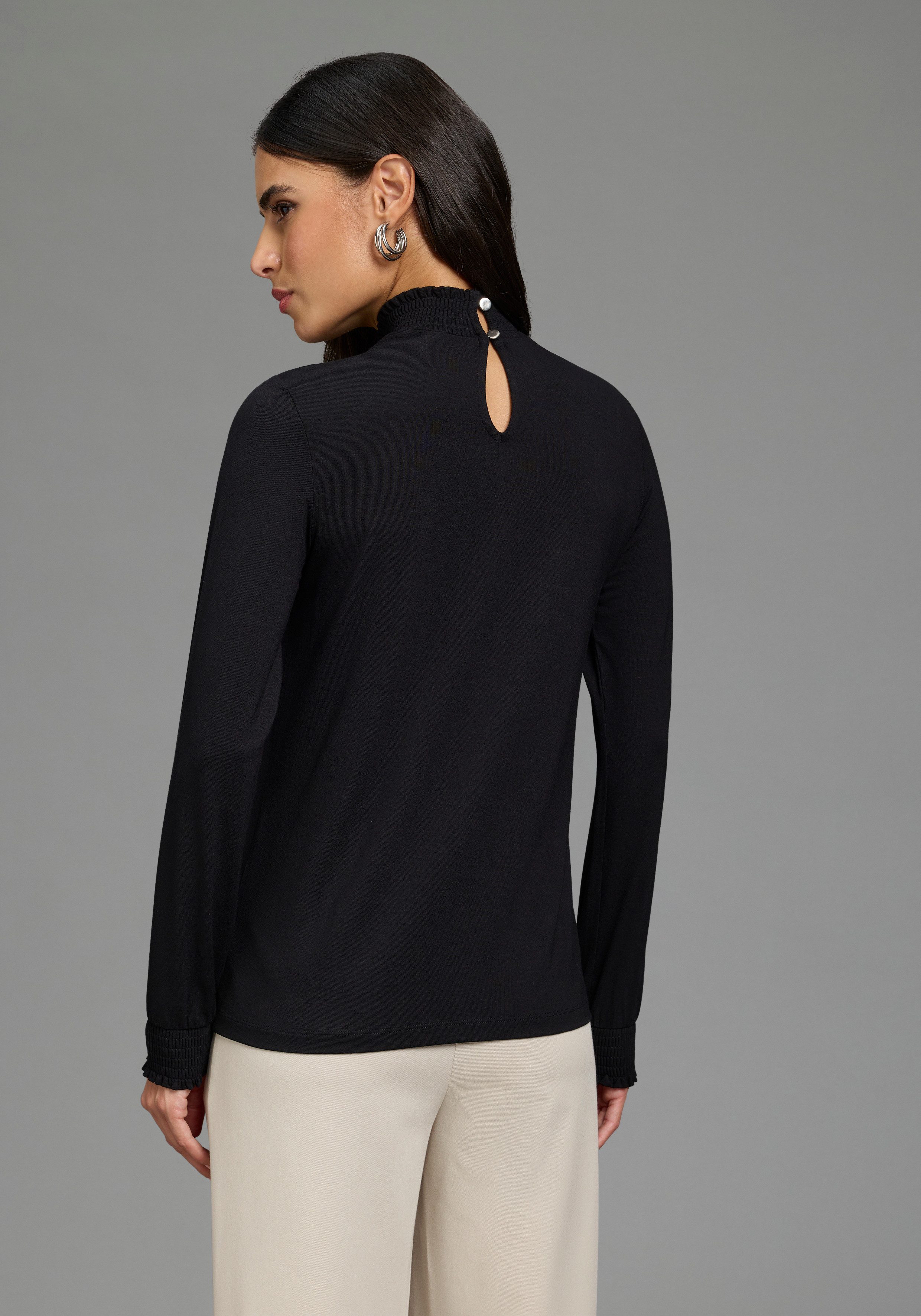 Laura Scott Langarmshirt aus elastischer Viskosemischung, figurumspielende Passform, unifarben