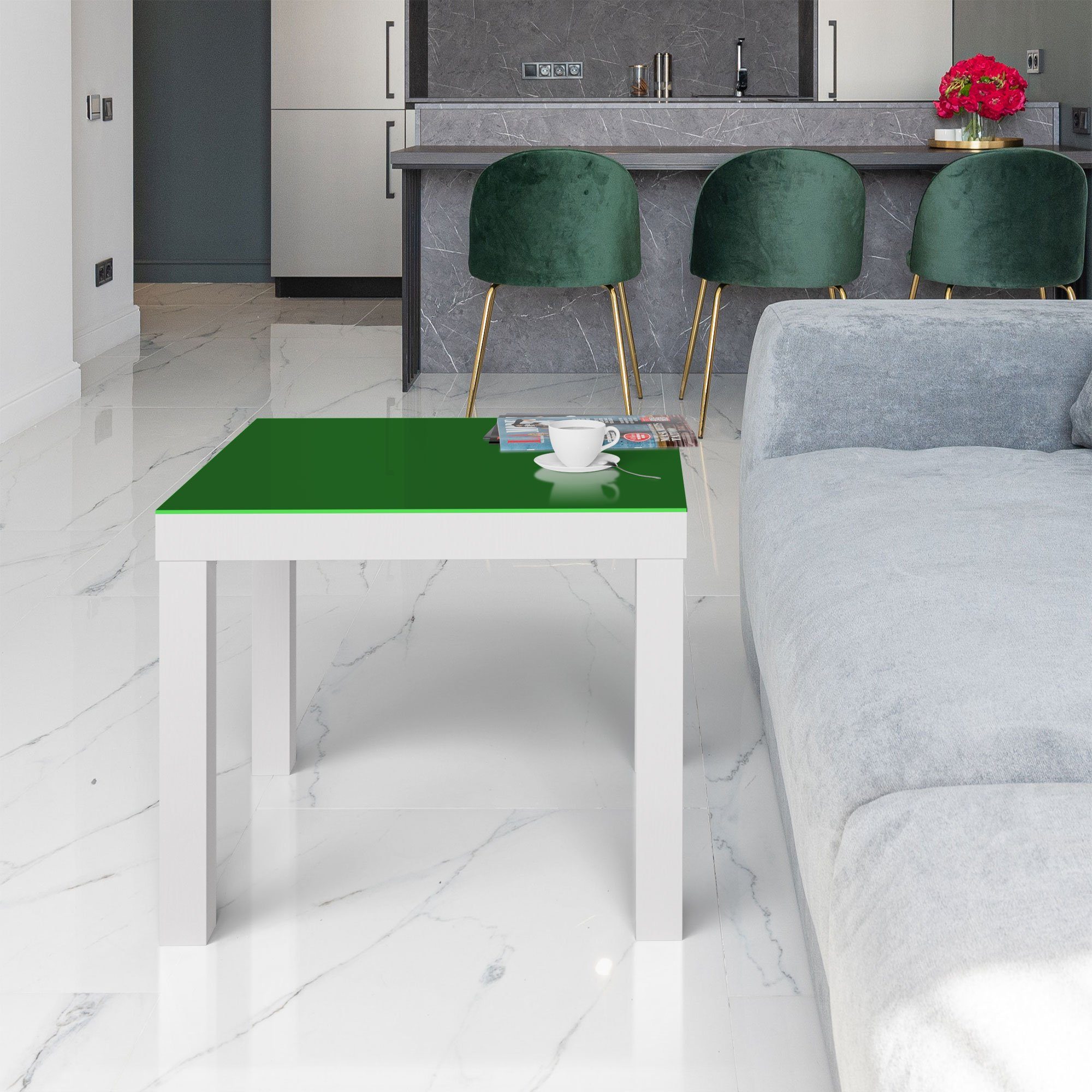 DEQORI Couchtisch Weiß modern Beistelltisch 'Unifarben Dunkelgrün', Glastisch Glas 