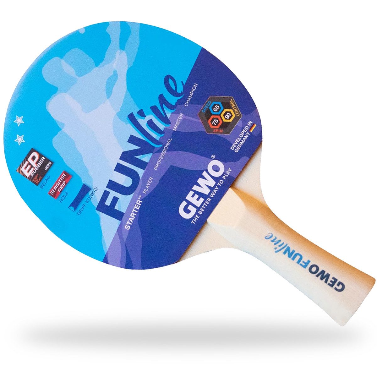 Gewo Tischtennisschläger Fun, für Erfahrene Hobby Spieler, konkav