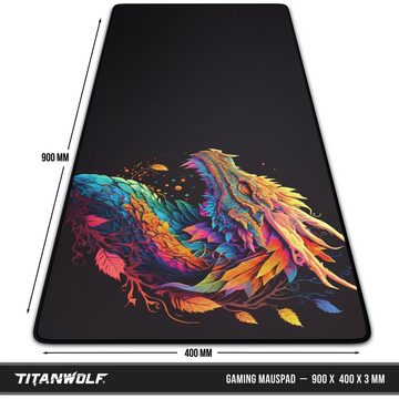 Titanwolf Gaming Mauspad, XXL, glattes Stoffgewebe, Speed Mousepad 900 x 400mm, Color Dragon