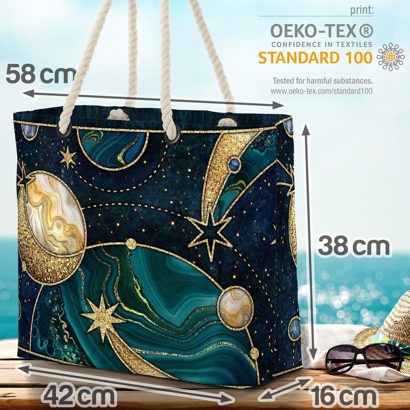 Strandtasche abstrakt himmlisch stern geometrisch Universum (1-tlg), Sterne kosmos Weltall VOID