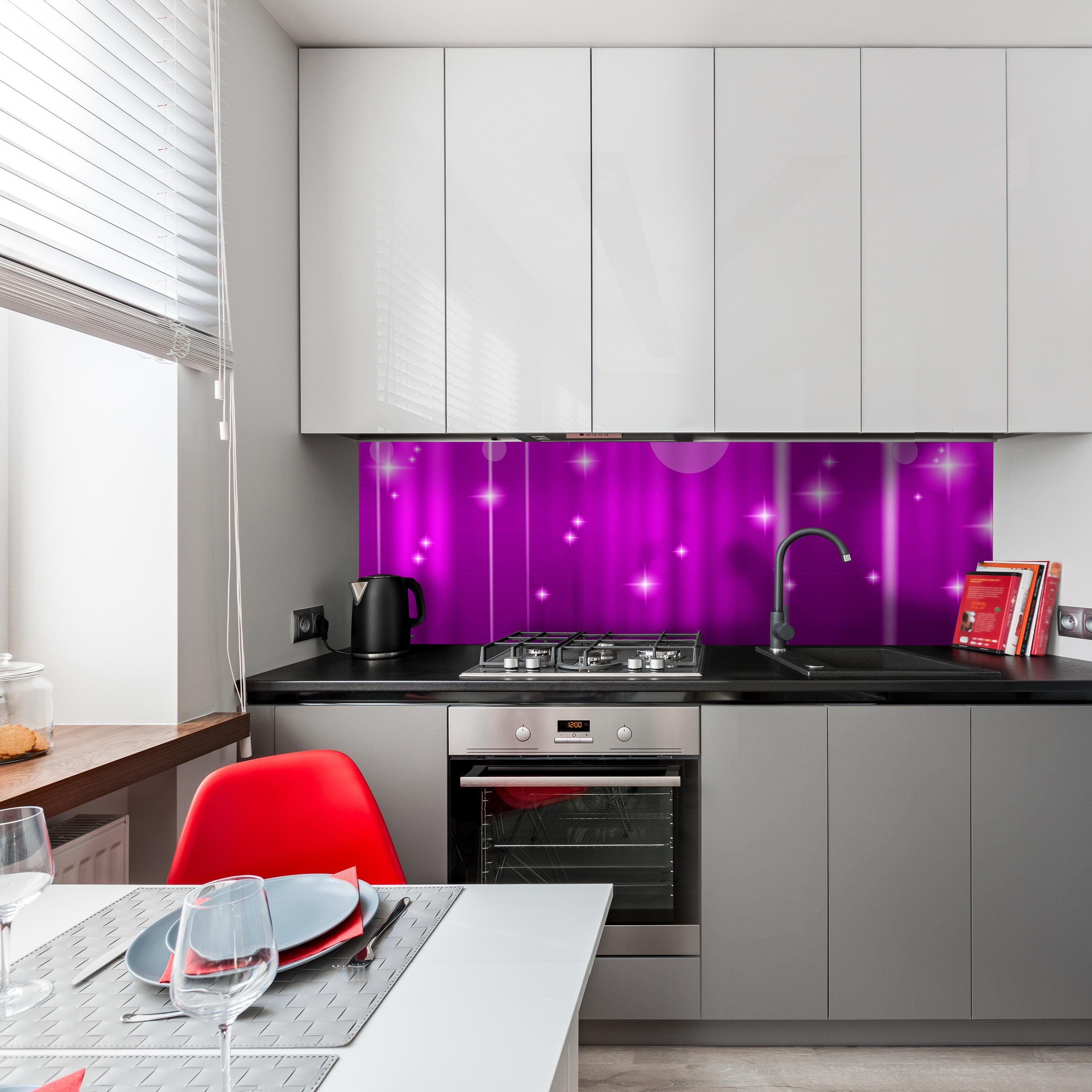 wandmotiv24 Küchenrückwand Pinker Lichterregen, (1-tlg), Premium Hartschaum Nischenrückwand in versch. Größen