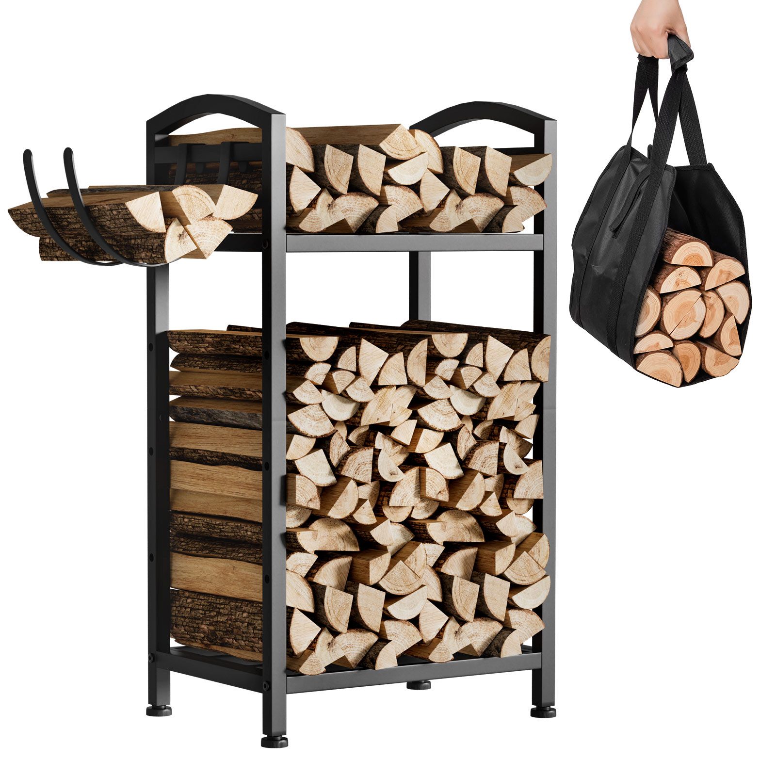 Yorbay Kaminholzregal aus Metall mit Tragetasche, Brennholz-Ständer & Transportbeutel, BxTxH:40.5x28x76 cm, für Kamin, Ofen & Garten