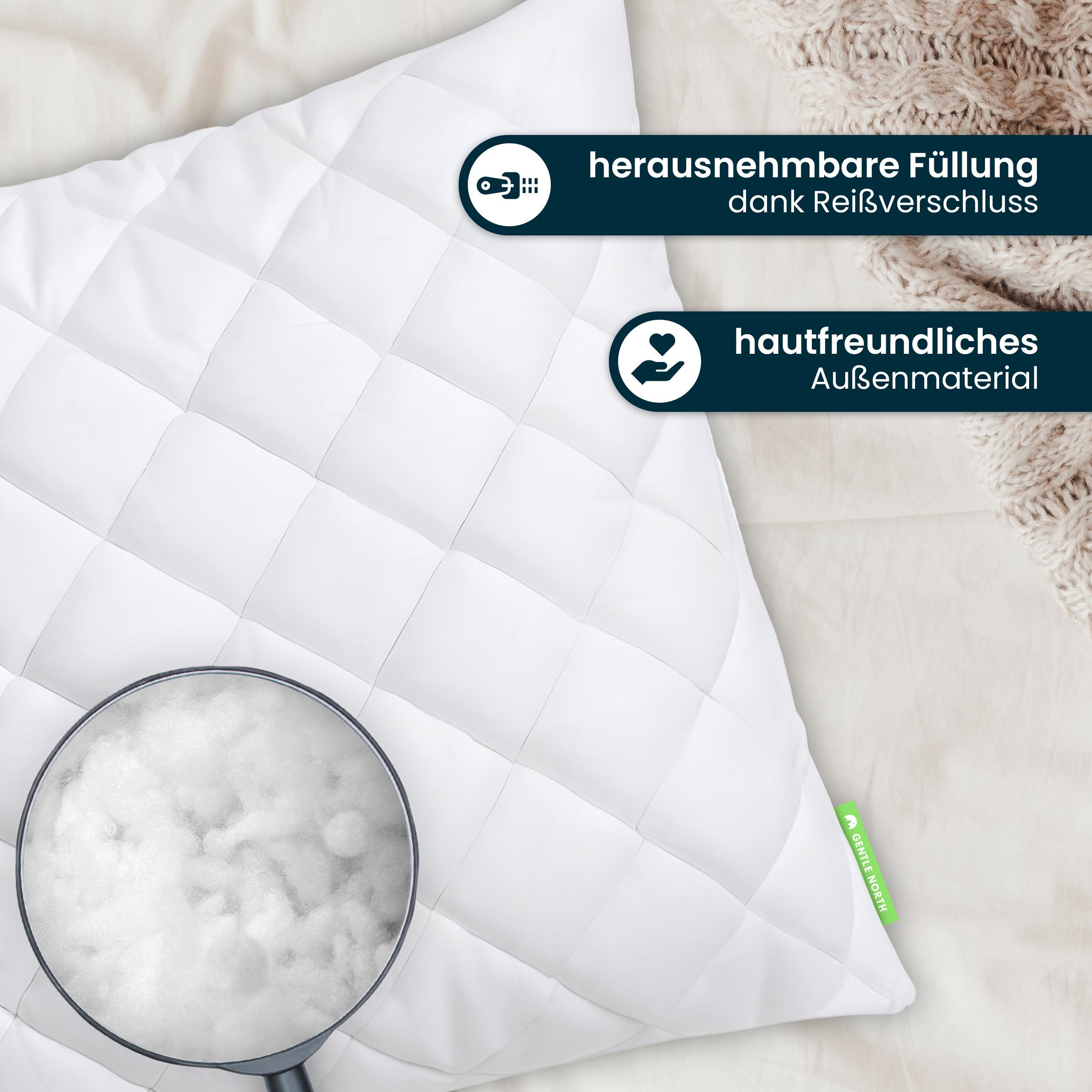 Gentle North Microfaserbettdecke + Kopfkissen Bettdecke & Kopfkissen-Set - 2-Set Kopfkissen - Ganzjahresdecke, Füllung: 100% Polyester, Reißverschluss beim Kissen - waschbar - allergikerfreundlich