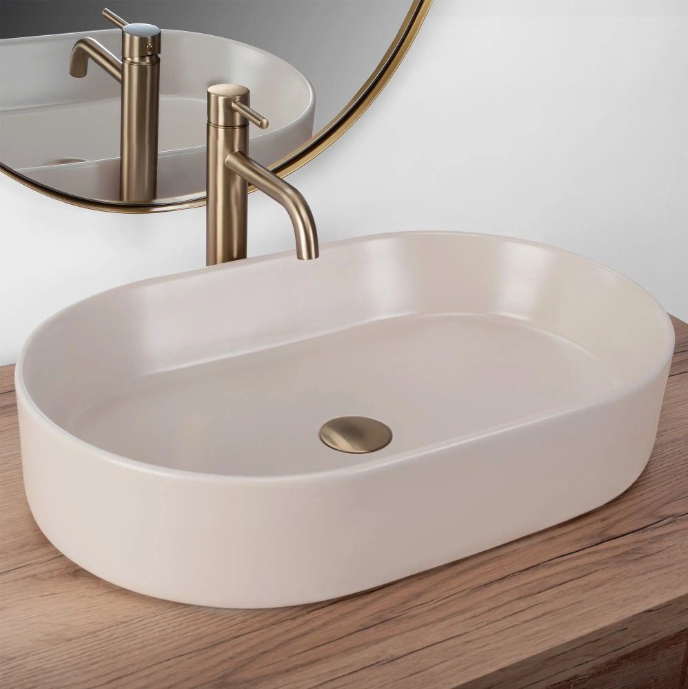 wohnwerk.idee Aufsatzwaschbecken Waschbecken Matt Weiß Beige günstig online kaufen