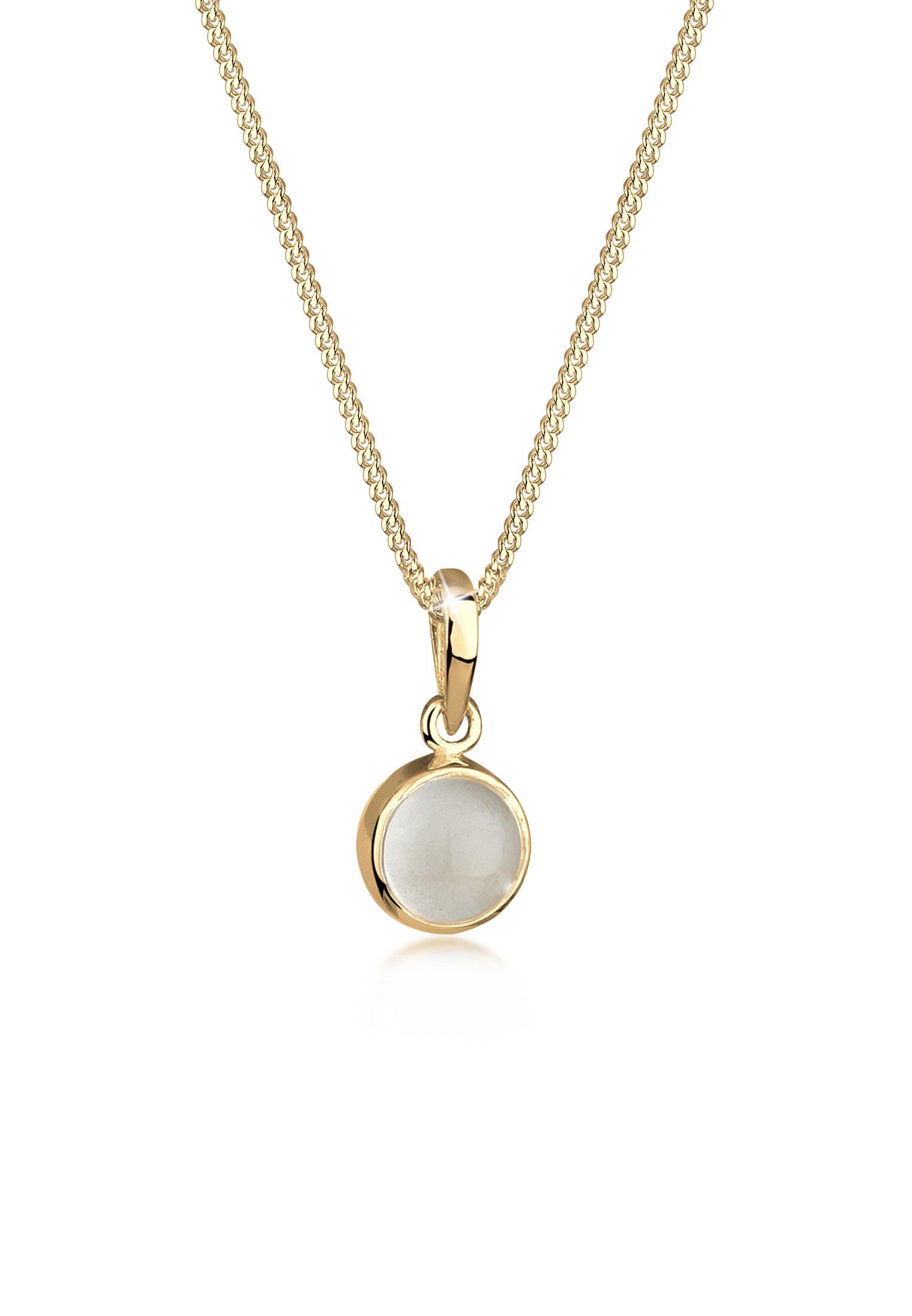 Elli Collierkettchen Klassik Mondstein Edelstein Rund Natur 925 Silber