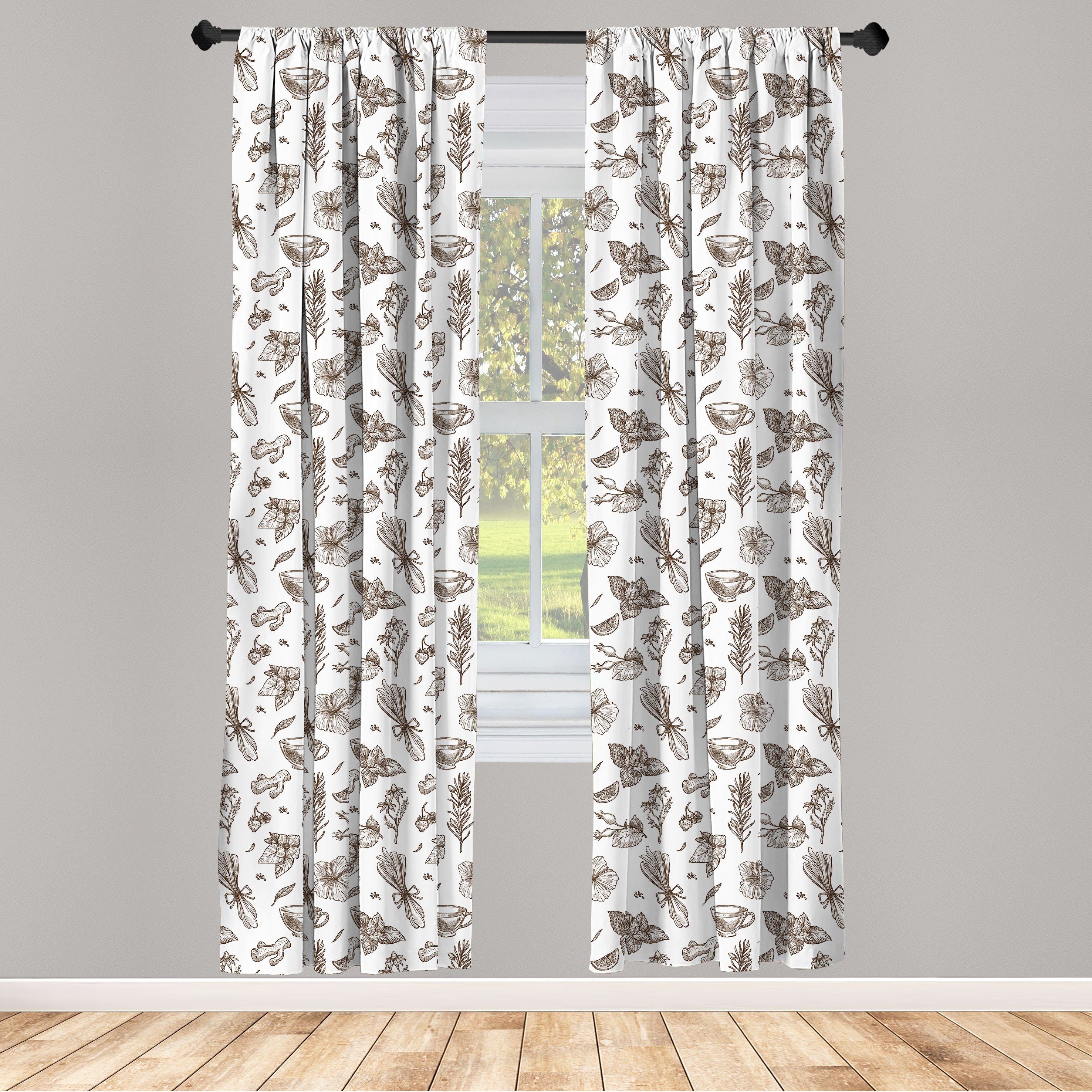 Gardine Vorhang für Wohnzimmer Schlafzimmer Dekor, Abakuhaus, Microfaser, Botanisch Flüchtige Kräuter Muster