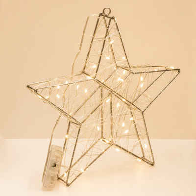 HI LED Stern, Weihnachtsstern aus Metall - Mit 40 LED's & Timer-Funktion - Silber