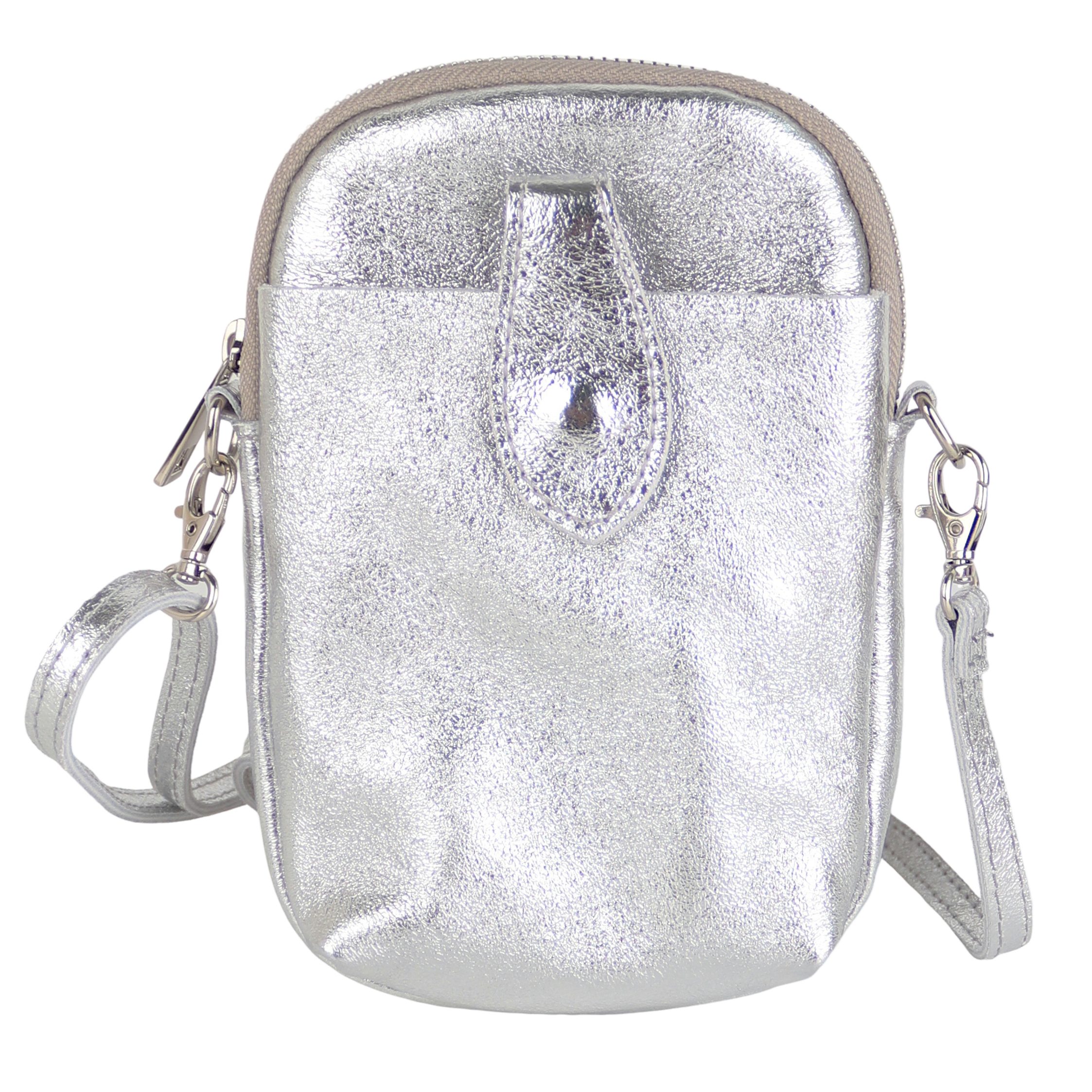 MIRROSI Handytasche Damen Kleine Umhängetasche aus Echtleder Made in Itlay (ca. 14x21x3cm), Mini Handytasche zum Umhängen, Handy Tasche