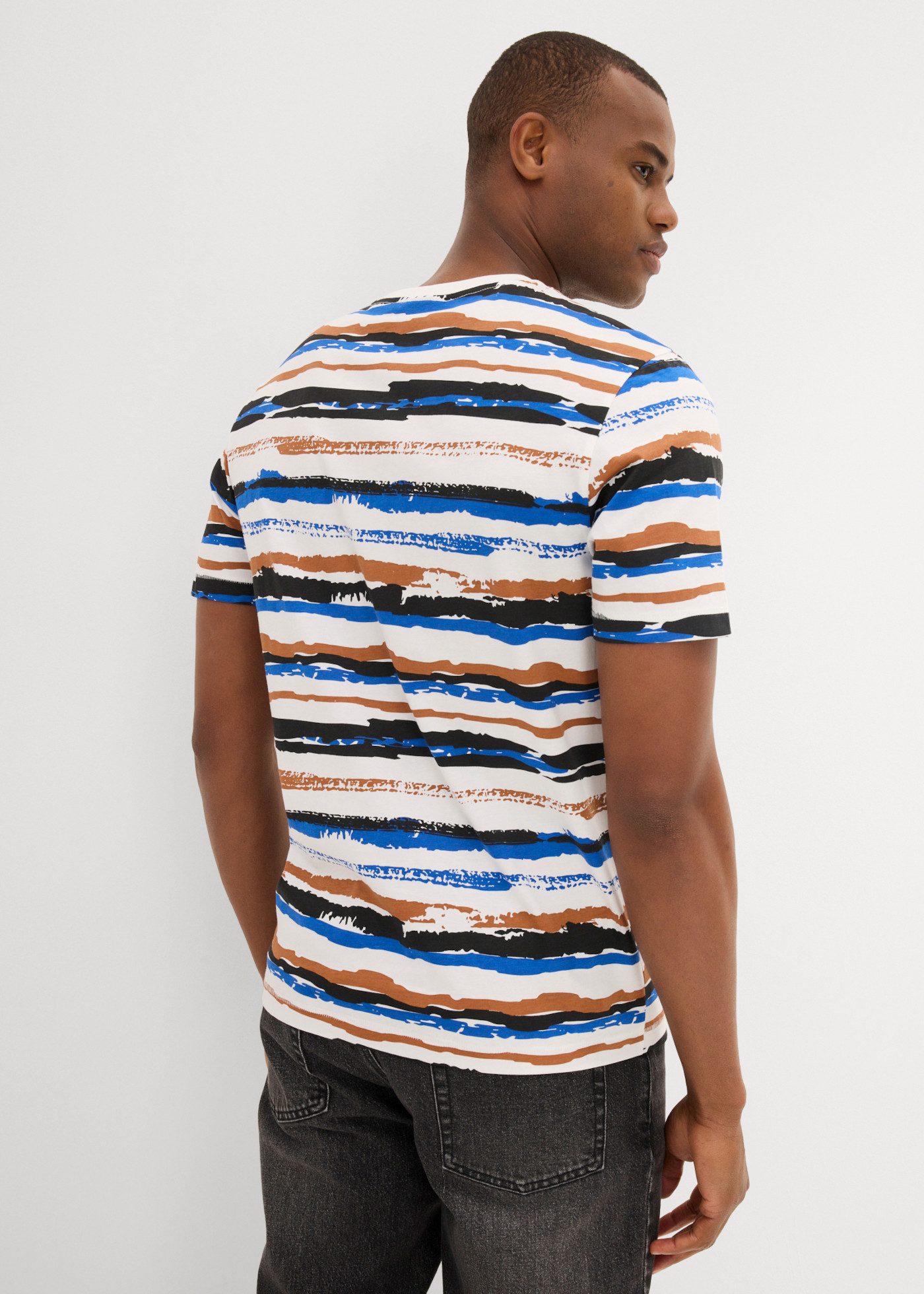 bonprix T-Shirt Regular Fit, Kurzarm, bunt gestreift, aus Baumwolle