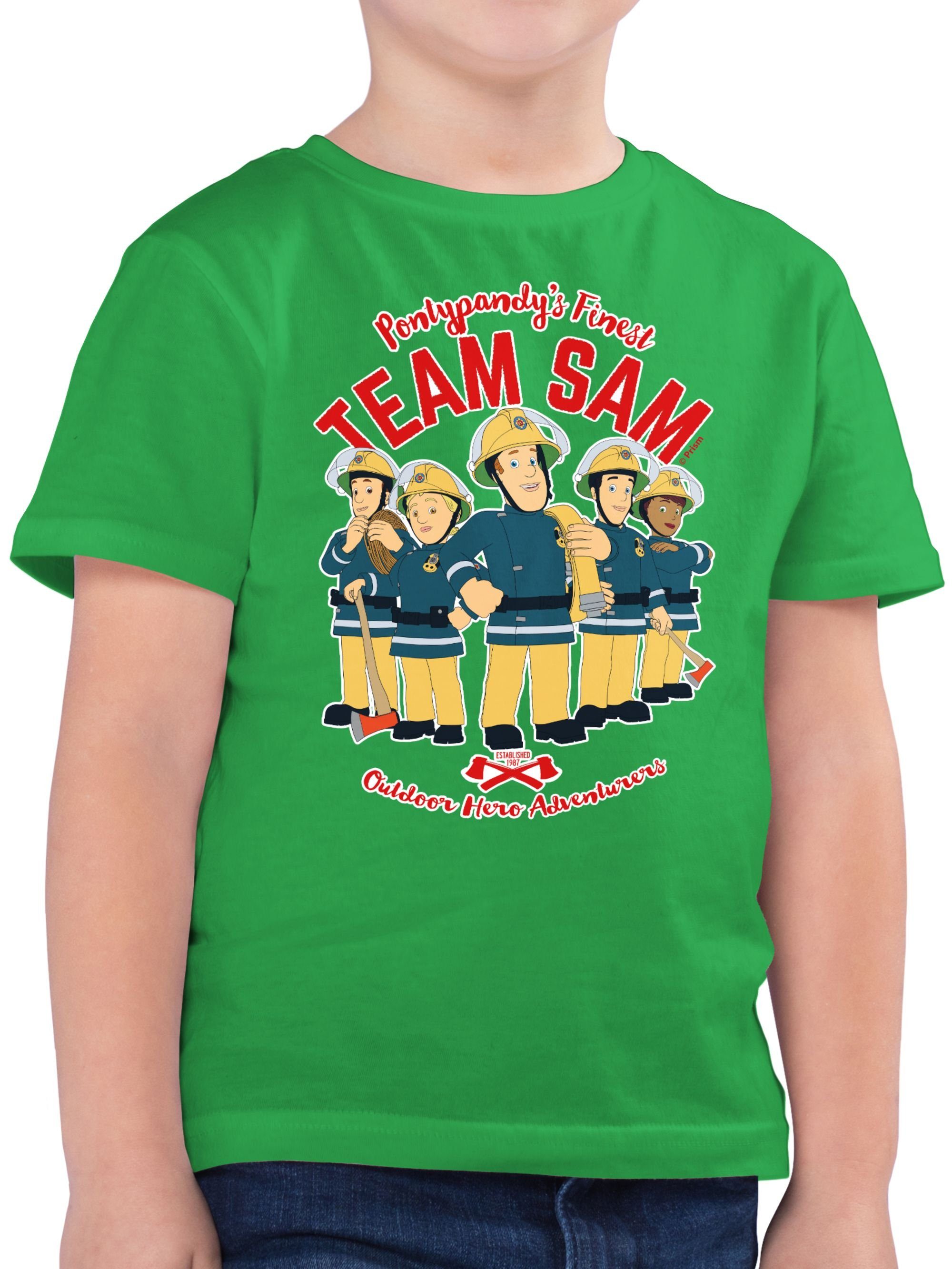 03 Shirtracer Jungen Team Sam Grün Sam T-Shirt Feuerwehrmann