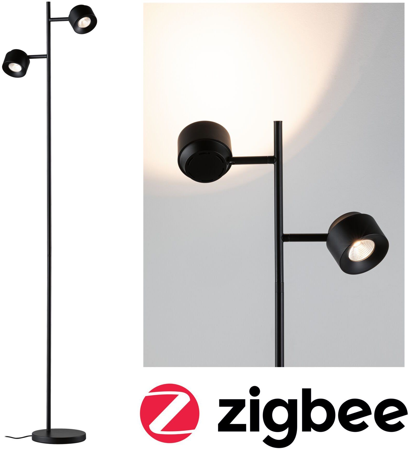 Paulmann Stehlampe Puric Pane, LED fest integriert, Warmweiß, LED, dimmbar, Schwarz/Grau, Metall | Standleuchten