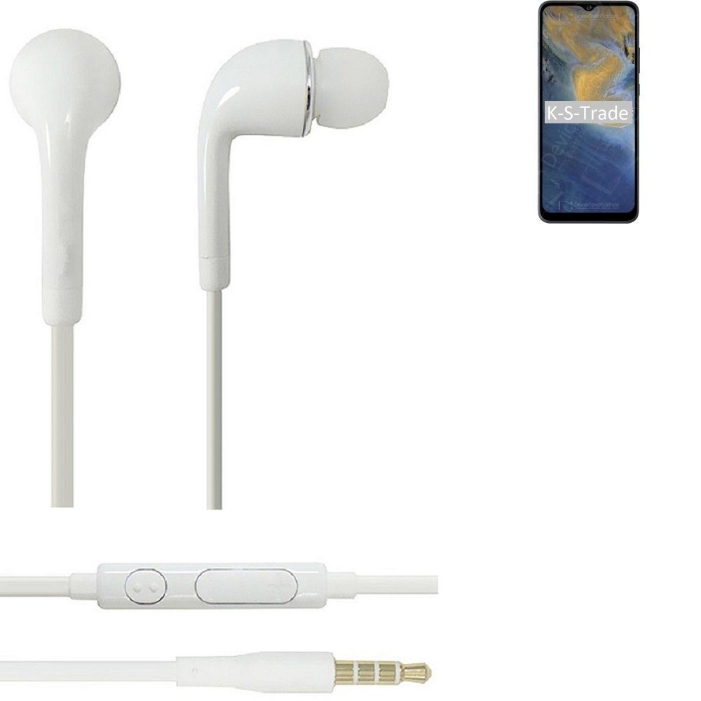 K-S-Trade für ZTE Blade A51 In-Ear-Kopfhörer (Kopfhörer Headset mit Mikrofon u Lautstärkeregler weiß 3,5mm)