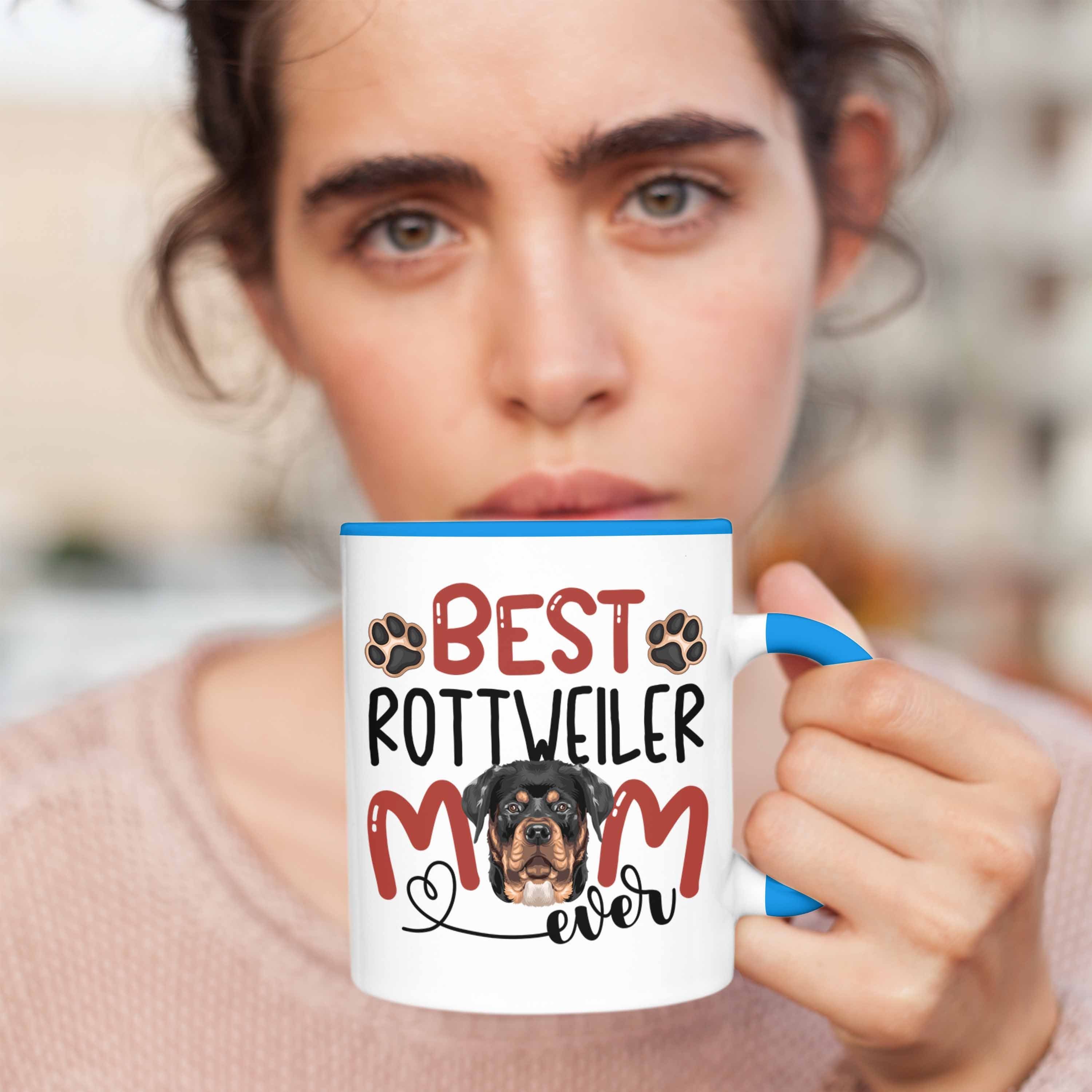 Trendation Tasse Rottweiler Geschenk Spruch Tasse Mom Lustiger Besitzerin Blau Geschenkidee