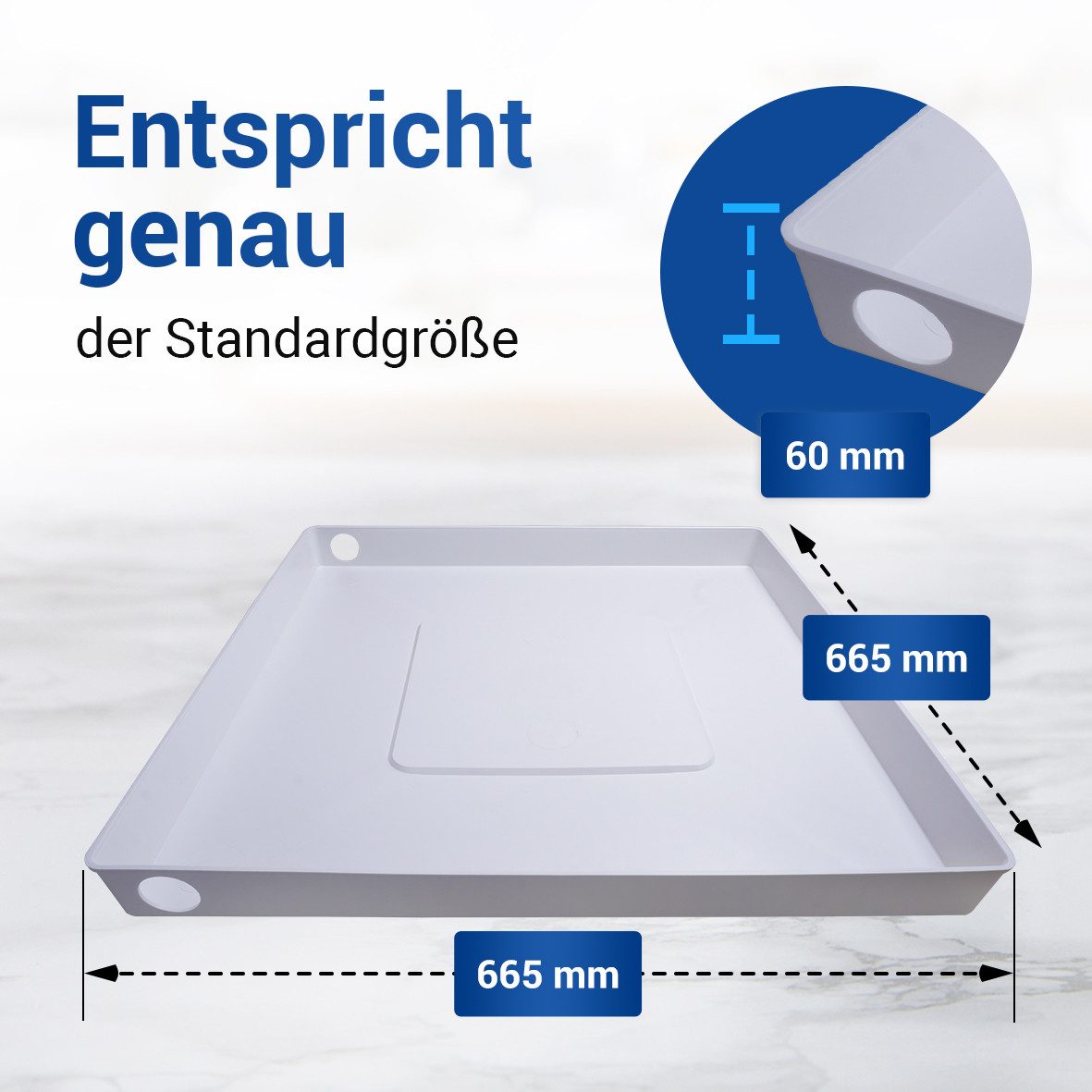 VIOKS Waschmaschinenuntergestell Bodenwanne Wanne Auffangbehälter 665 x 665 mm, für Waschmaschine Spülmaschine – Bild 4 von 4