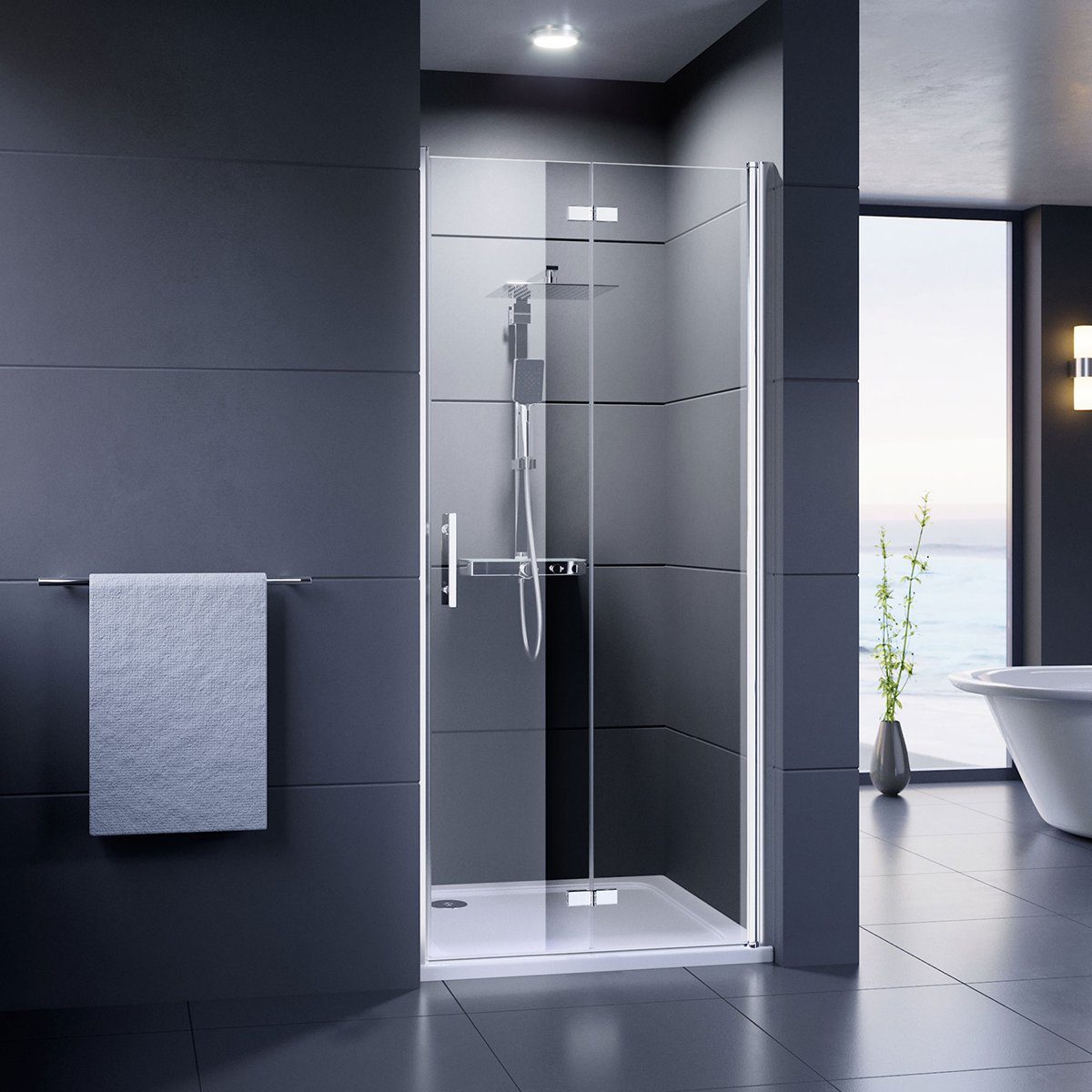 Duschmeister Dusch-Falttür Royalux Neo Drehfalttür Duschtür in Nische NanoClean 75 80 90 100 cm, Einscheibensicherheitsglas, Klarglas, links und rechts montierbar